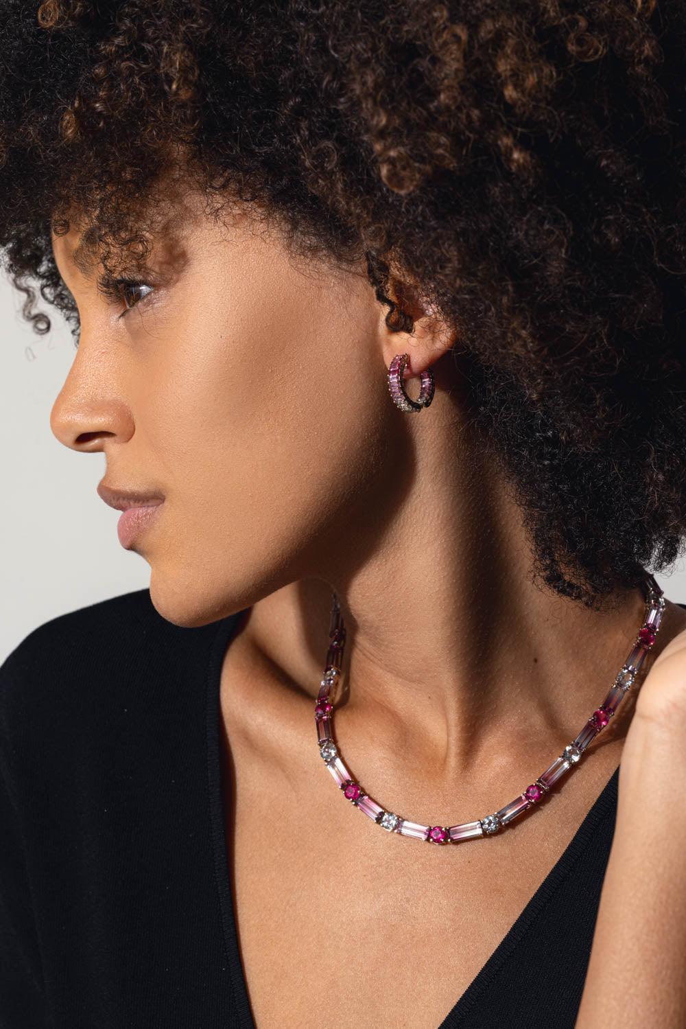 FISZMAN-Sugarloaf Rubellite Hoop Earrings-WHITE GOLD