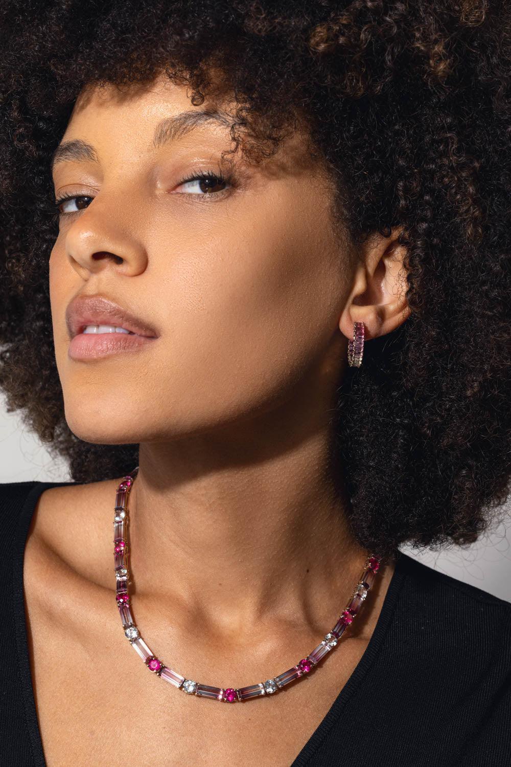 FISZMAN-Sugarloaf Rubellite Hoop Earrings-WHITE GOLD