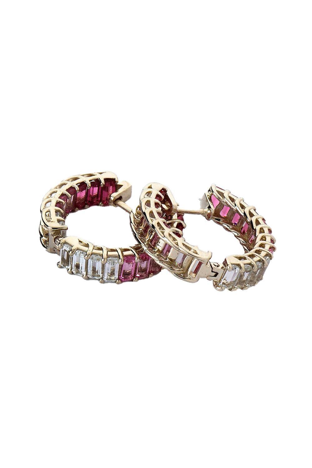 Sugarloaf Rubellite Hoop Earrings-WHITE GOLD-JEWELRYFINE JEWELEARRING-FISZMAN JEWEL