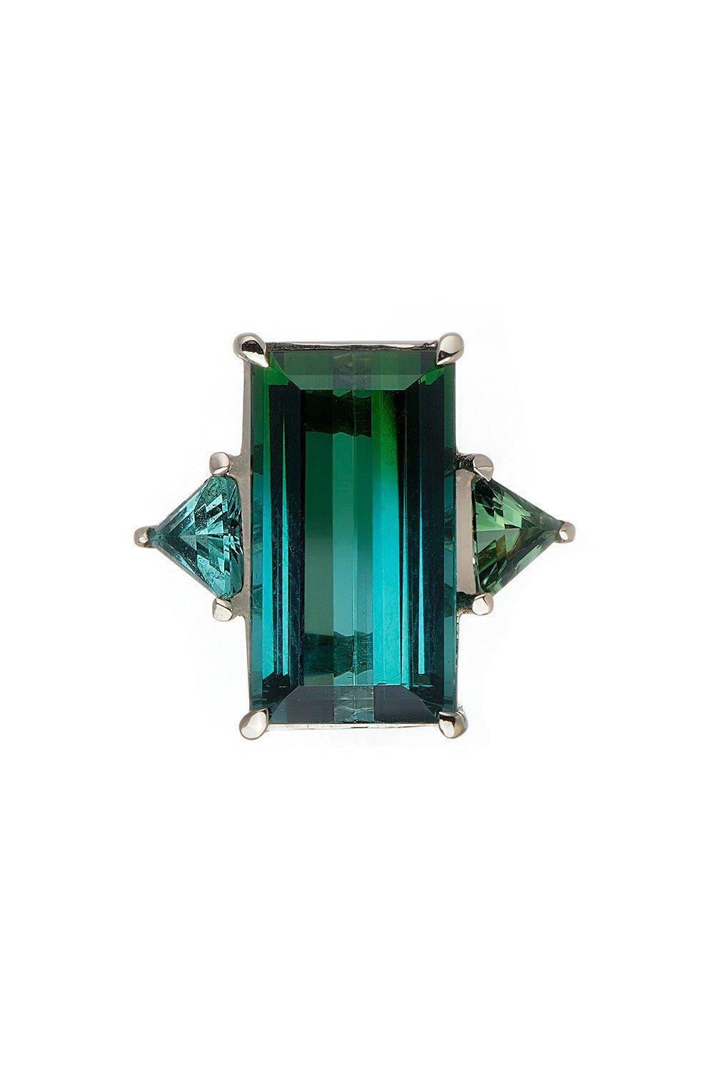 Bicolor Trillion Tourmaline Ring-WHITE GOLD-6-JEWELRYFINE JEWELRING-FISZMAN JEWEL