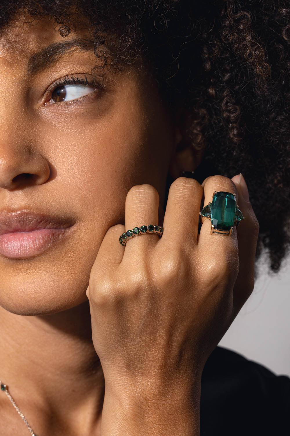 FISZMAN-Trillion Green Tourmaline Ring-WHITE GOLD