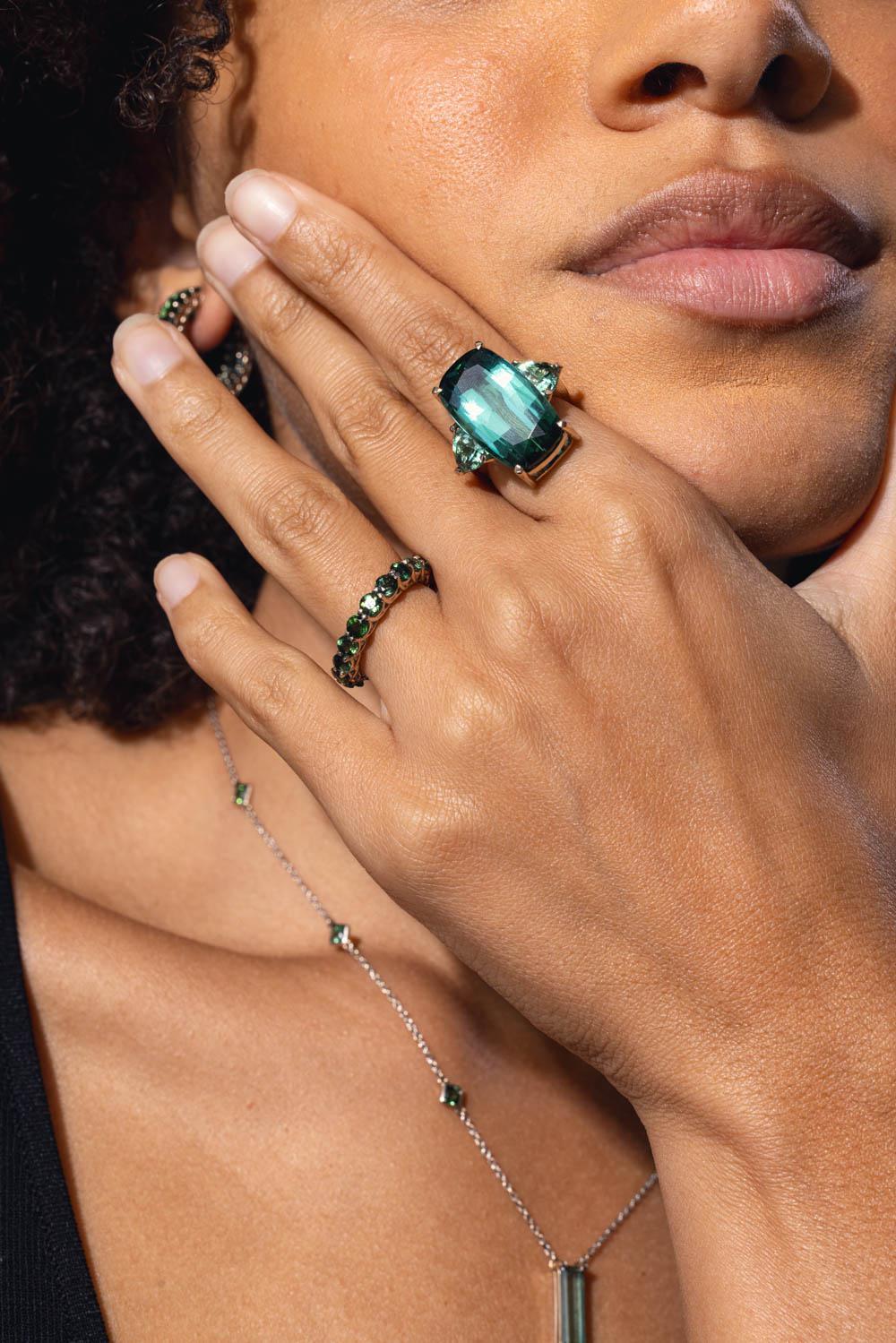 FISZMAN-Trillion Green Tourmaline Ring-WHITE GOLD