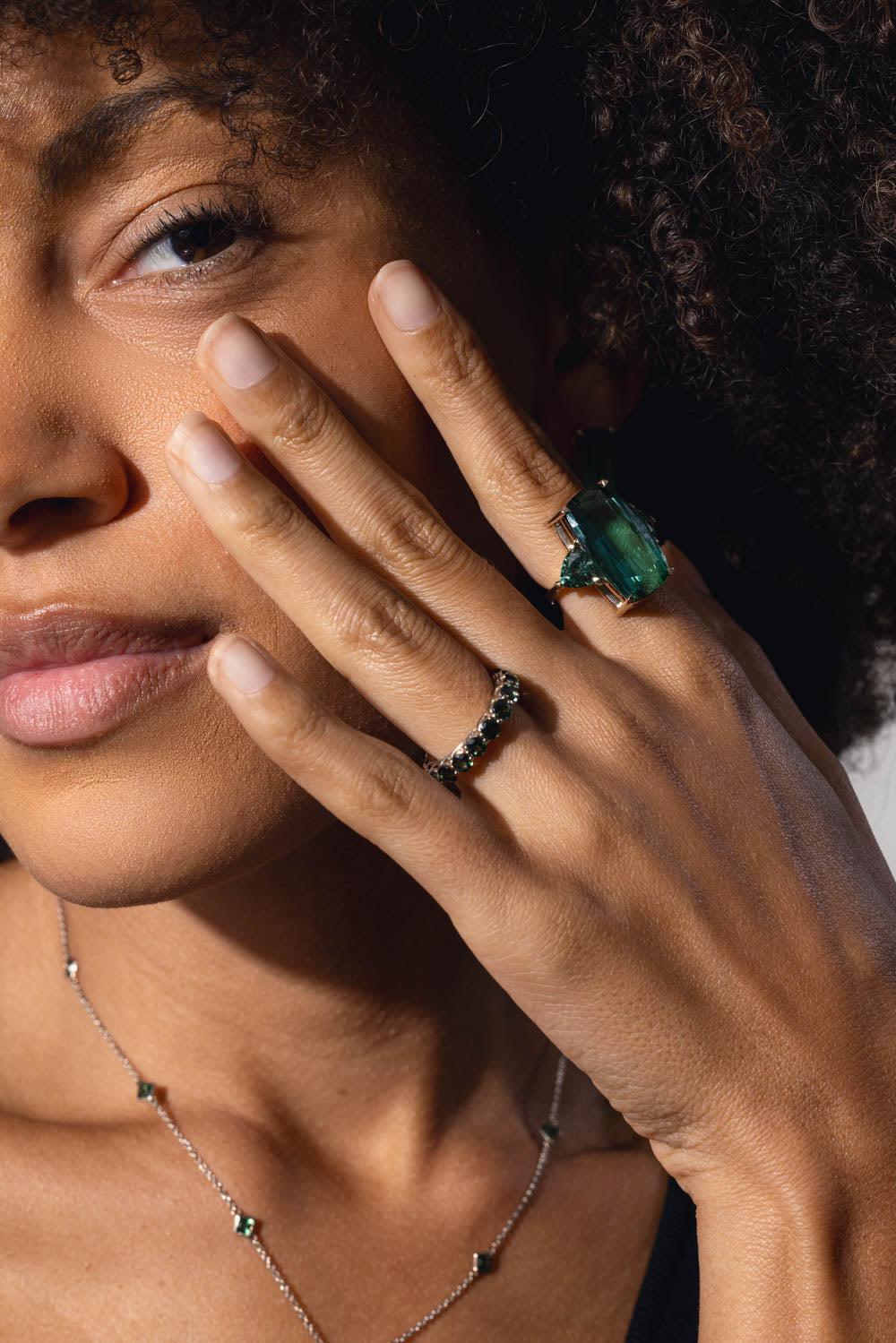 FISZMAN-Trillion Green Tourmaline Ring-WHITE GOLD