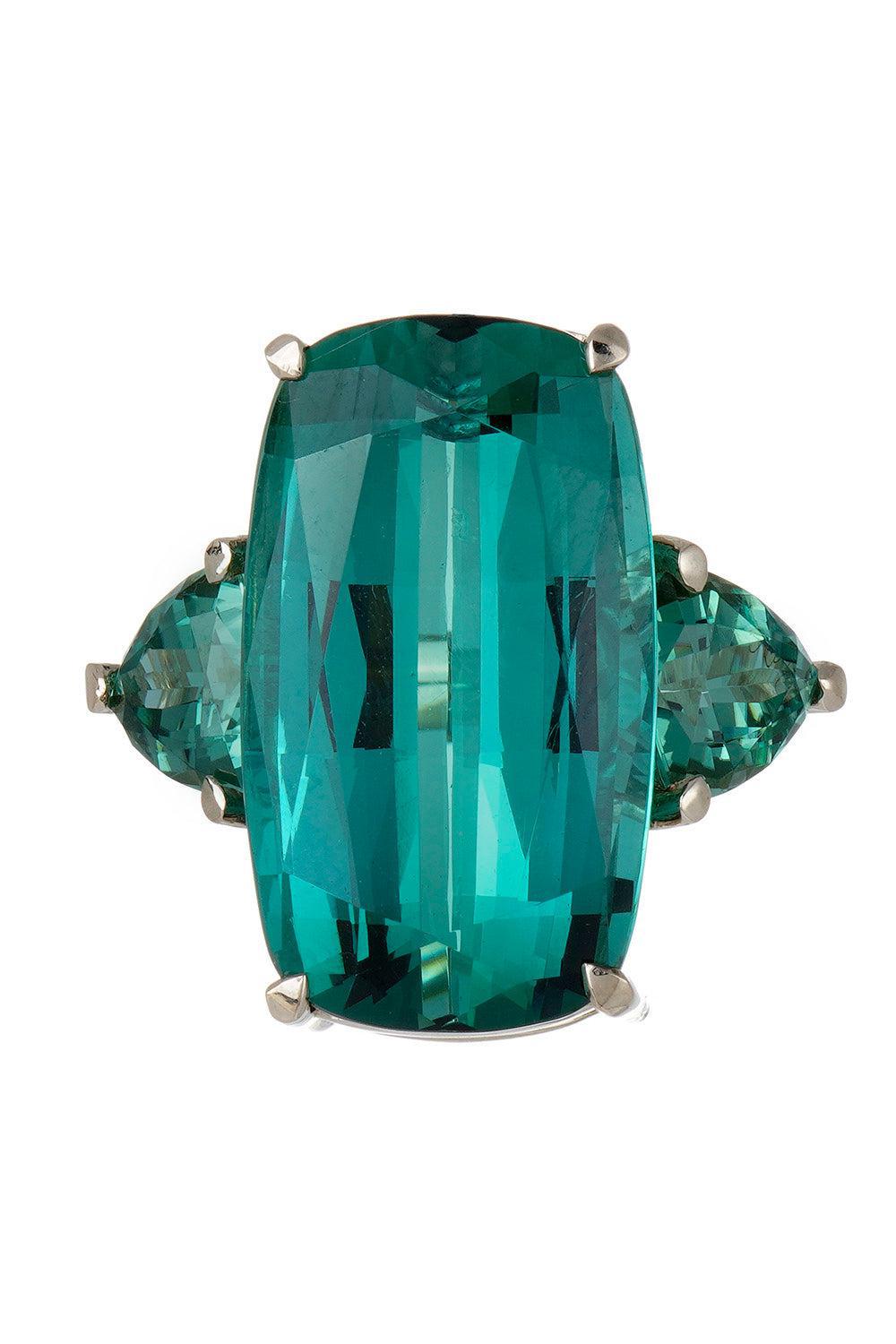 FISZMAN-Trillion Green Tourmaline Ring-WHITE GOLD