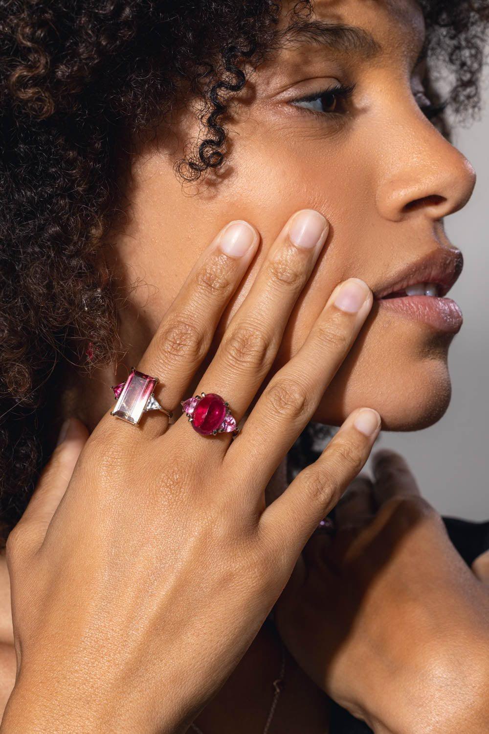 FISZMAN-Bicolor Trillion Rubellite Ring-WHITE GOLD