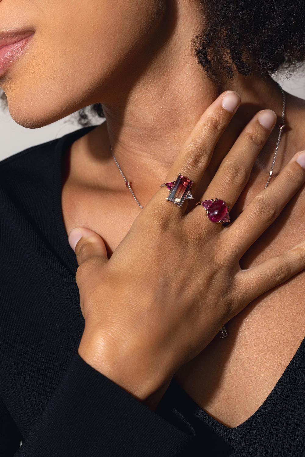 FISZMAN-Bicolor Trillion Rubellite Ring-WHITE GOLD