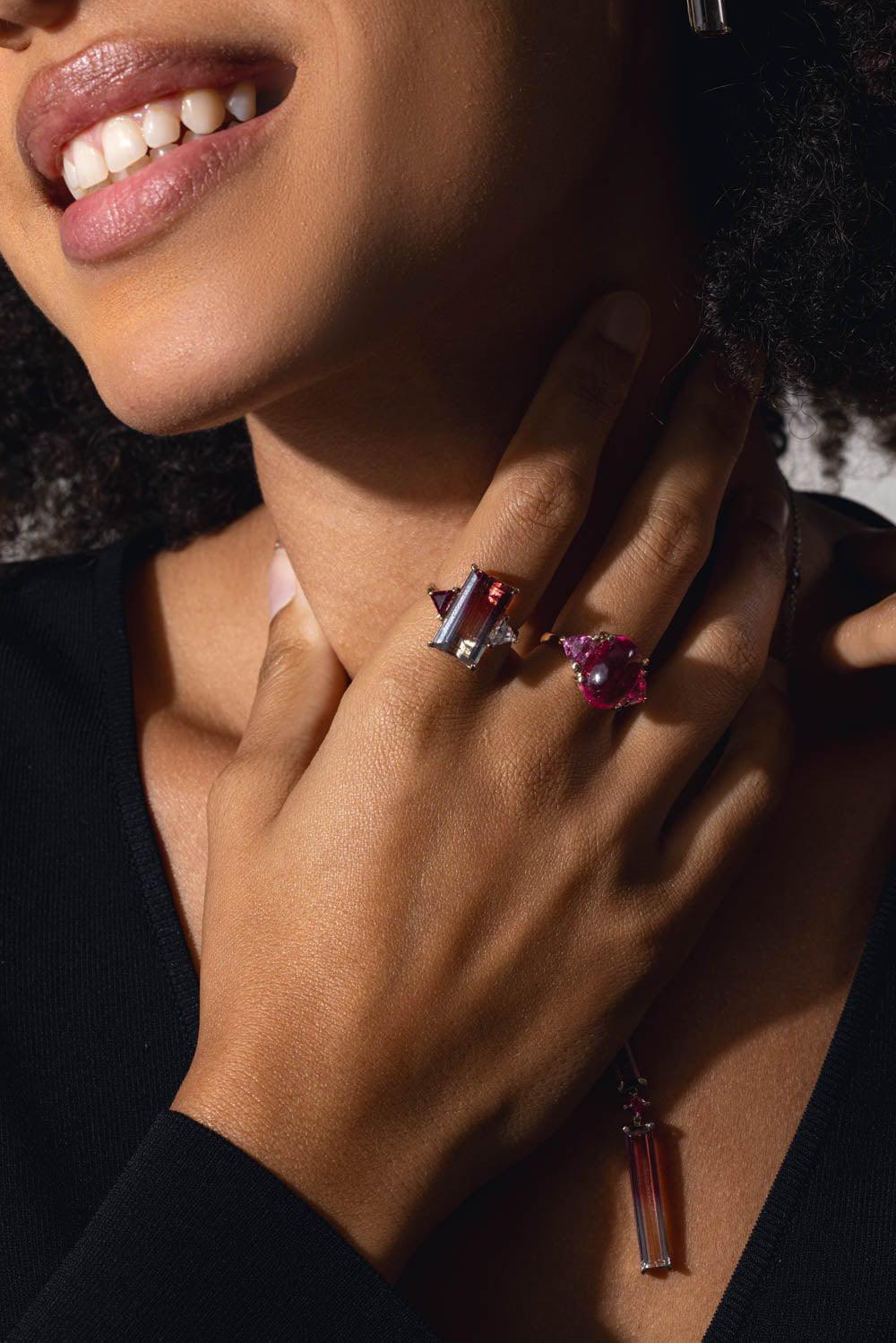 FISZMAN-Bicolor Trillion Rubellite Ring-WHITE GOLD