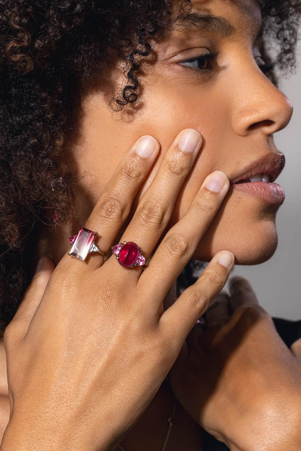 FISZMAN-Sugarloaf Rubellite Pink Tourmaline Ring-WHITE GOLD