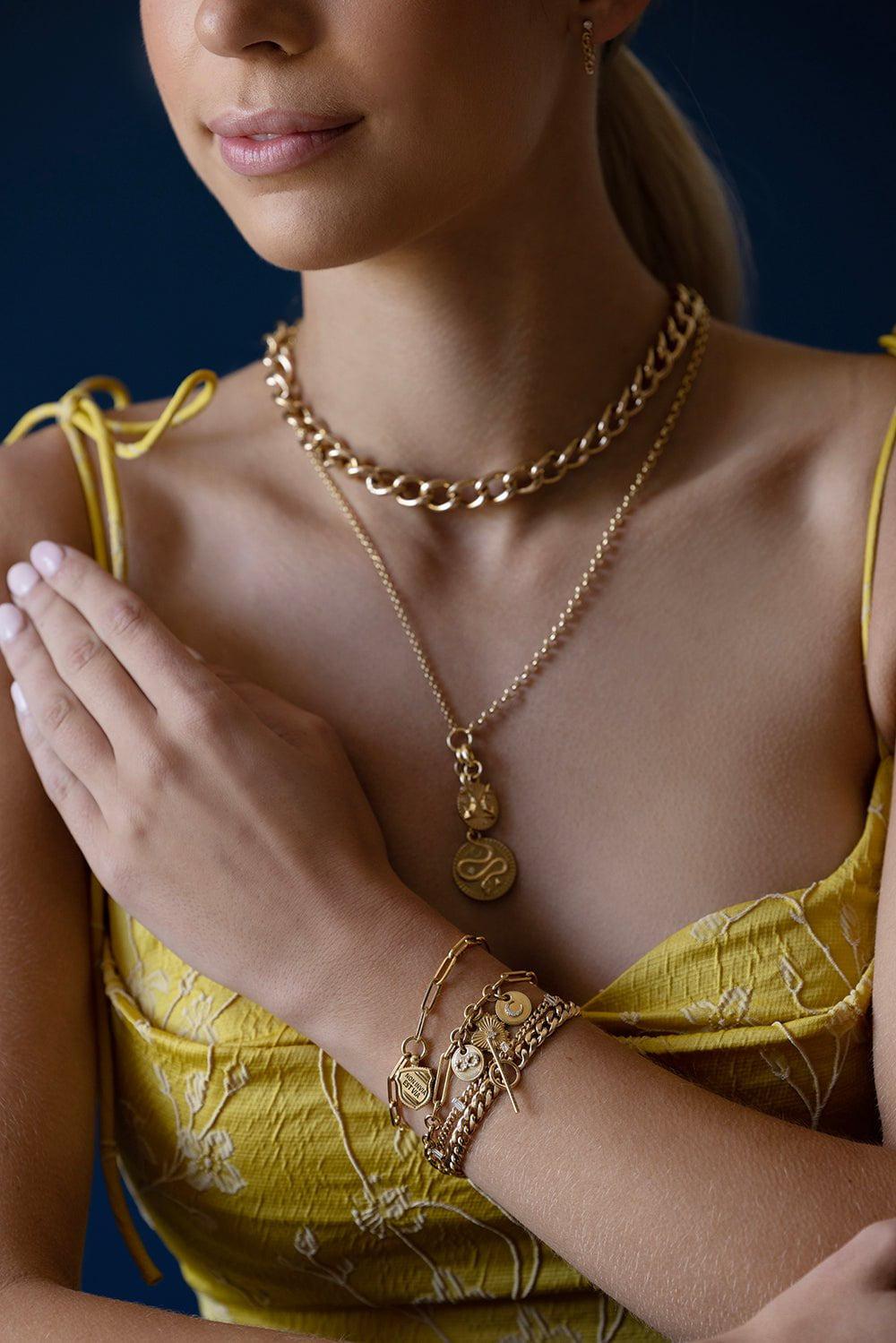 FOUNDRAE-Love & Karma Small Mixed Clip Bracelet-YELLOW GOLD