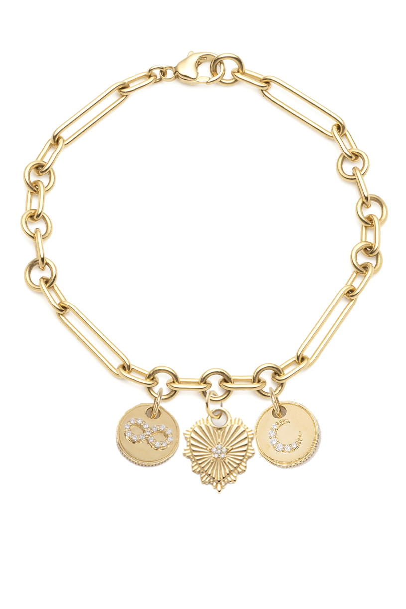 FOUNDRAE-Love & Karma Small Mixed Clip Bracelet-YELLOW GOLD