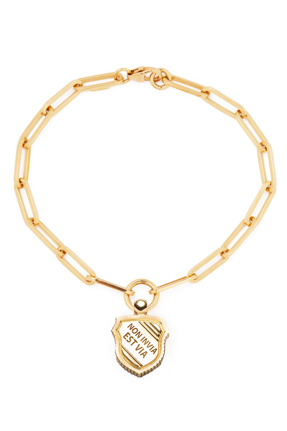 FOUNDRAE-Non Invia Est Via Fob Clip Bracelet-YELLOW GOLD