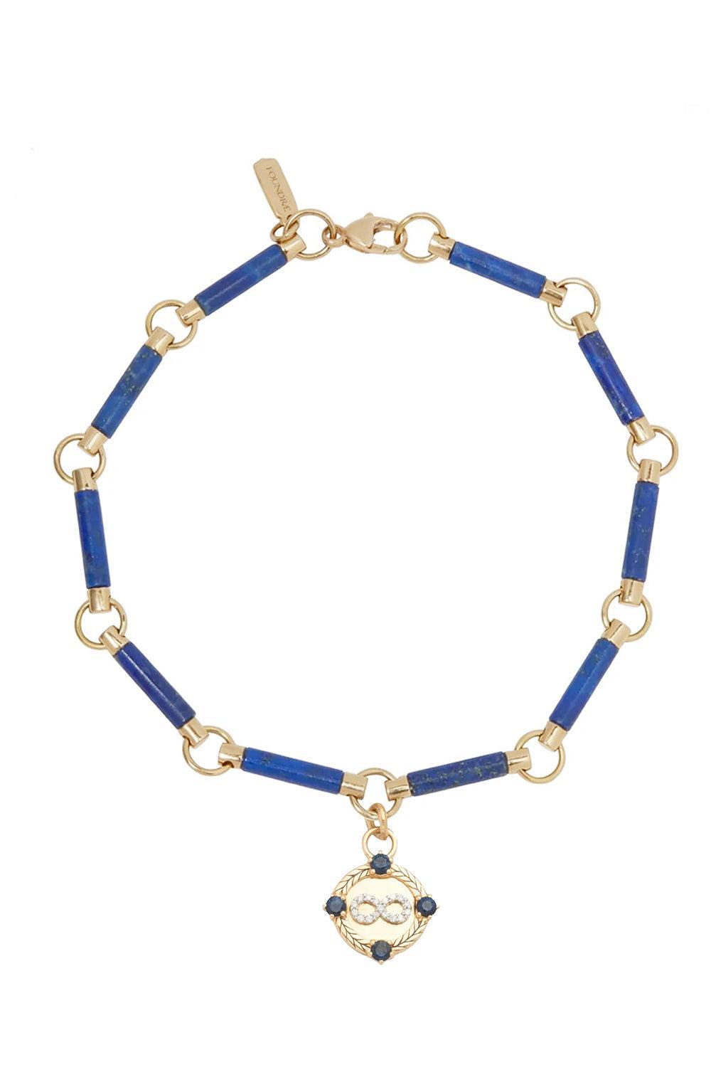 Sapphire Lapis Infinity Braided Wheat Miniature Medallion Bracelet-YELLOW GOLD-JEWELRYFINE JEWELBRACELET O-FOUNDRAE