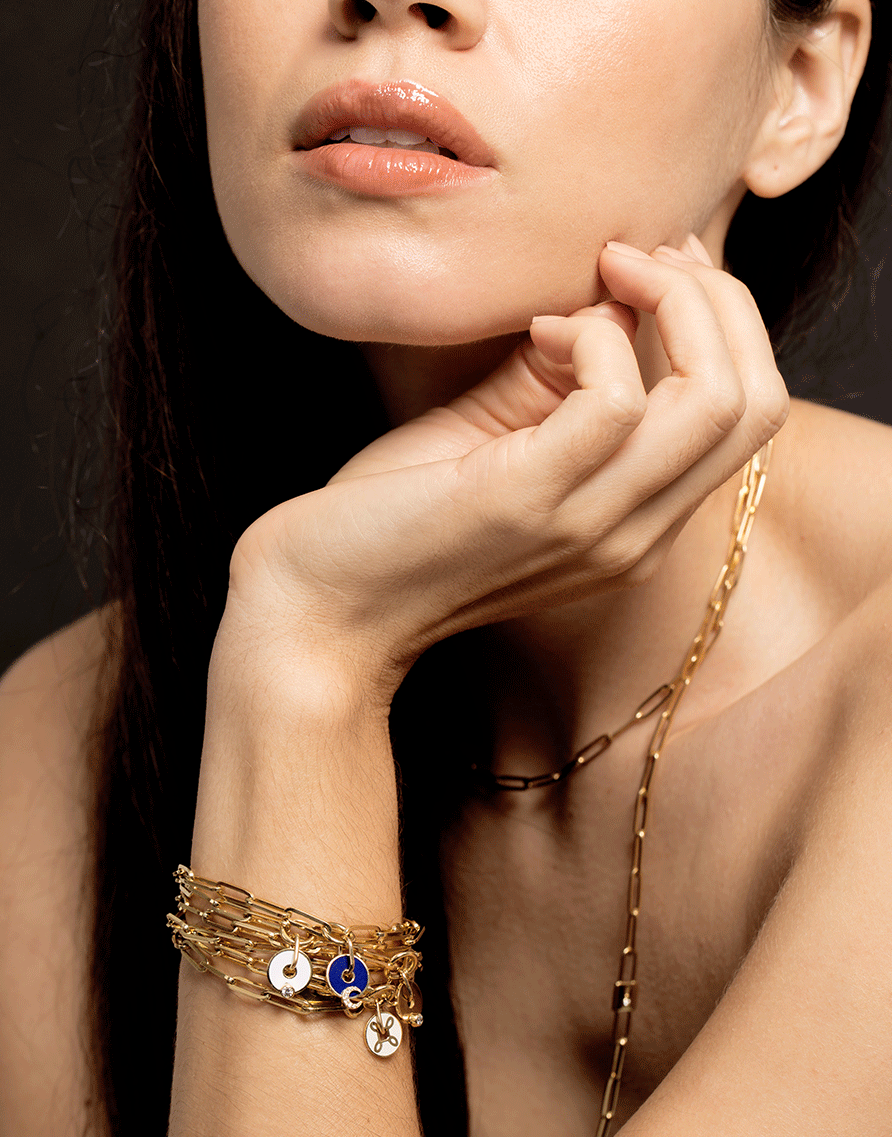FOUNDRAE-White Diamond Fob Clip Charm Bracelet-YELLOW GOLD