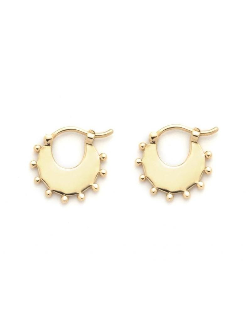 FOUNDRAE-Petite Dotted Crescent Hoops-YELLOW GOLD