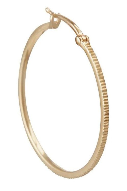 FOUNDRAE-Single Medium Textured Hoop-YELLOW GOLD
