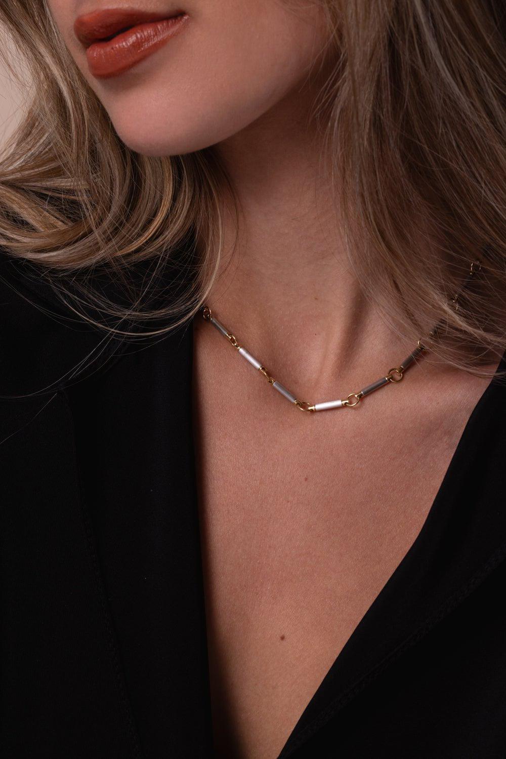 FOUNDRAE-Element Chain Choker Necklace-WHITE GOLD