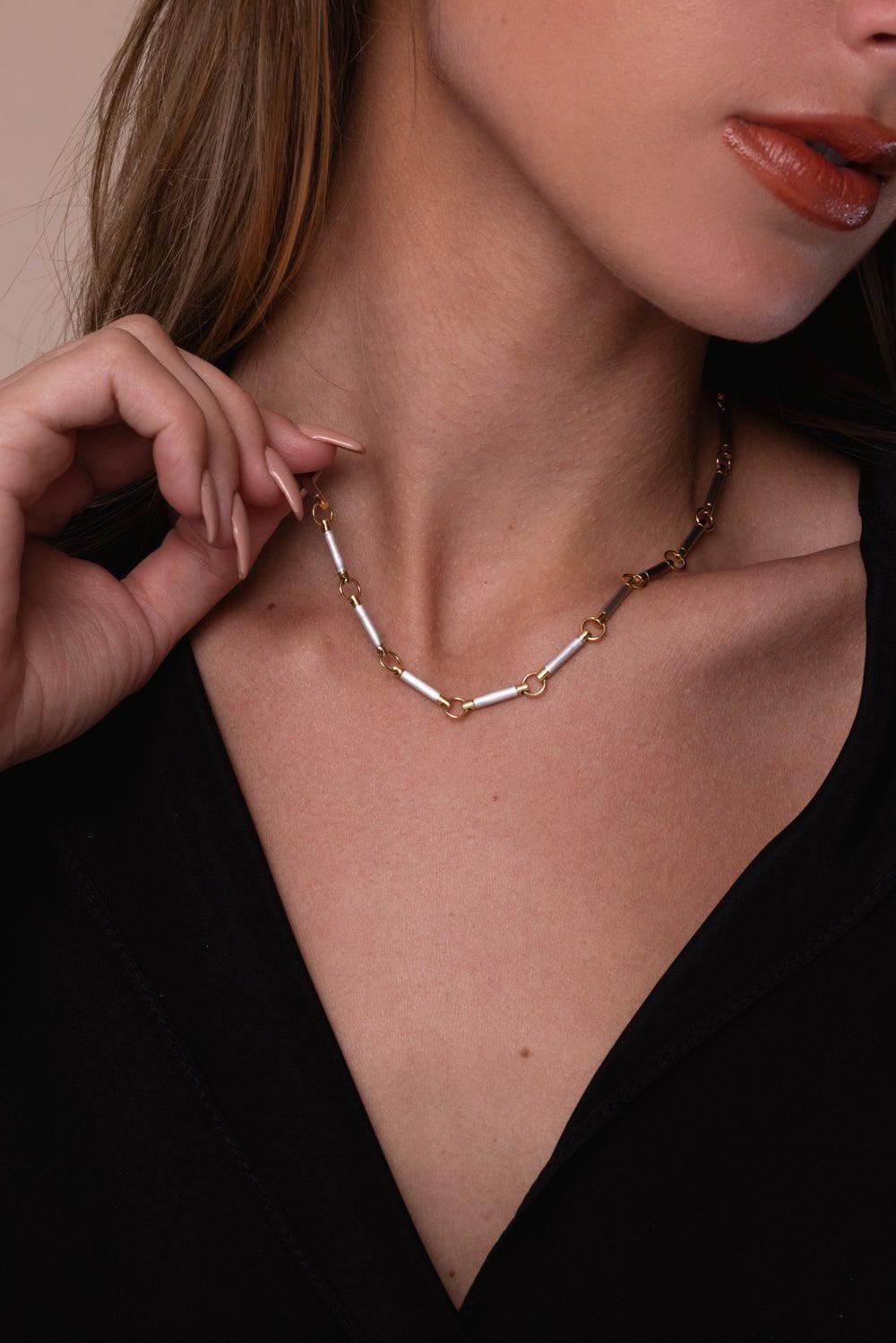 FOUNDRAE-Element Chain Choker Necklace-WHITE GOLD