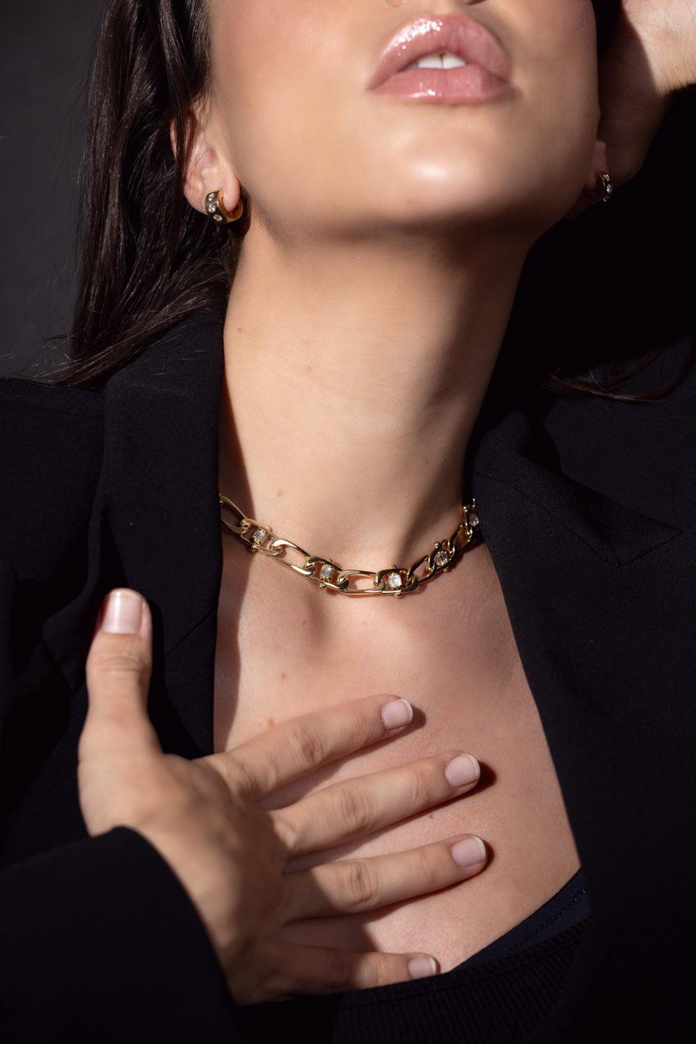 FOUNDRAE-Diamond Pierced Curb Chain Necklace-YELLOW GOLD
