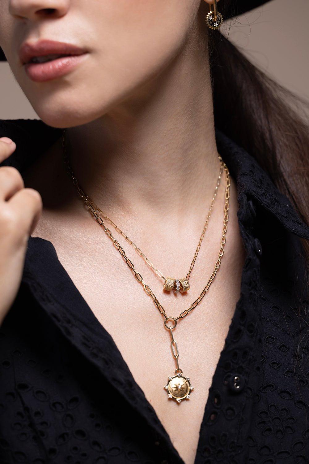 FOUNDRAE-Pave Diamond Inital - Heart Beat Super Fine Clip Chain Necklace-