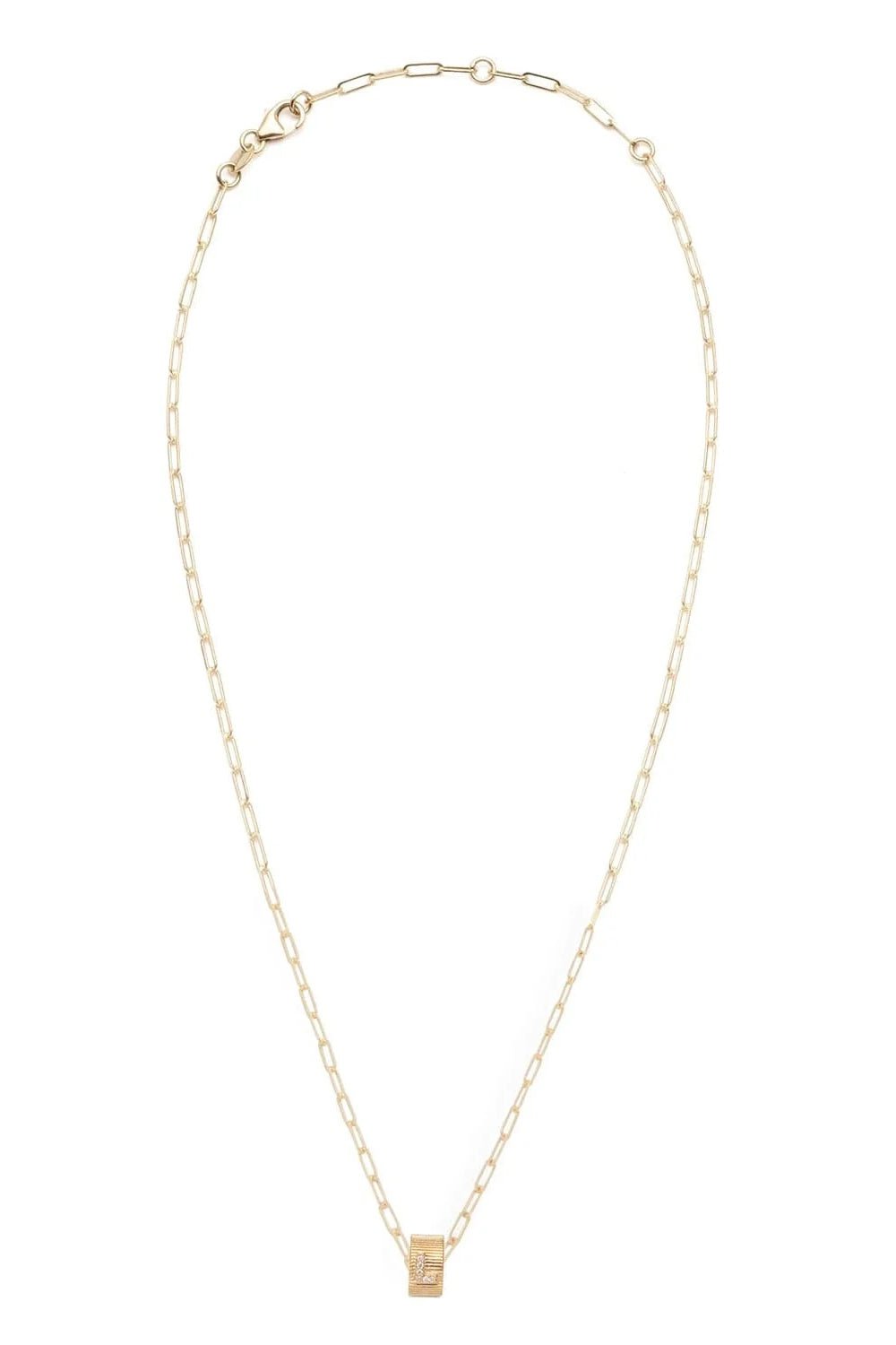 FOUNDRAE-Pave Diamond Inital - Heart Beat Super Fine Clip Chain Necklace-