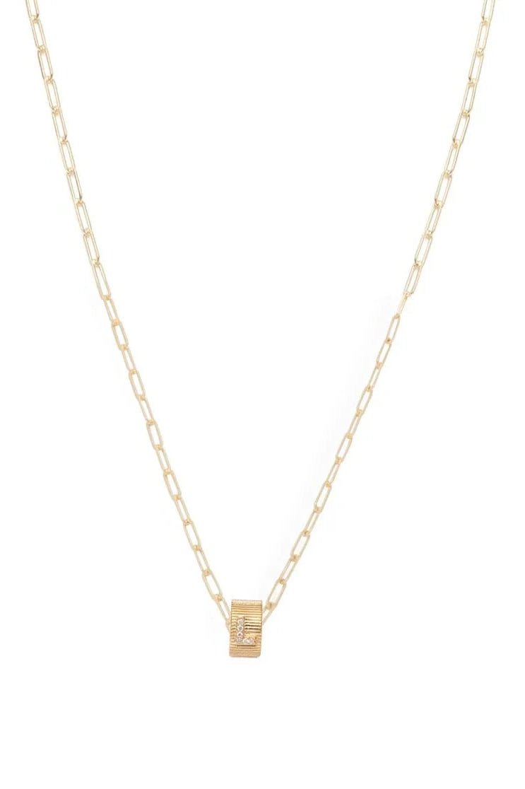 FOUNDRAE-Pave Diamond Inital - Heart Beat Super Fine Clip Chain Necklace-