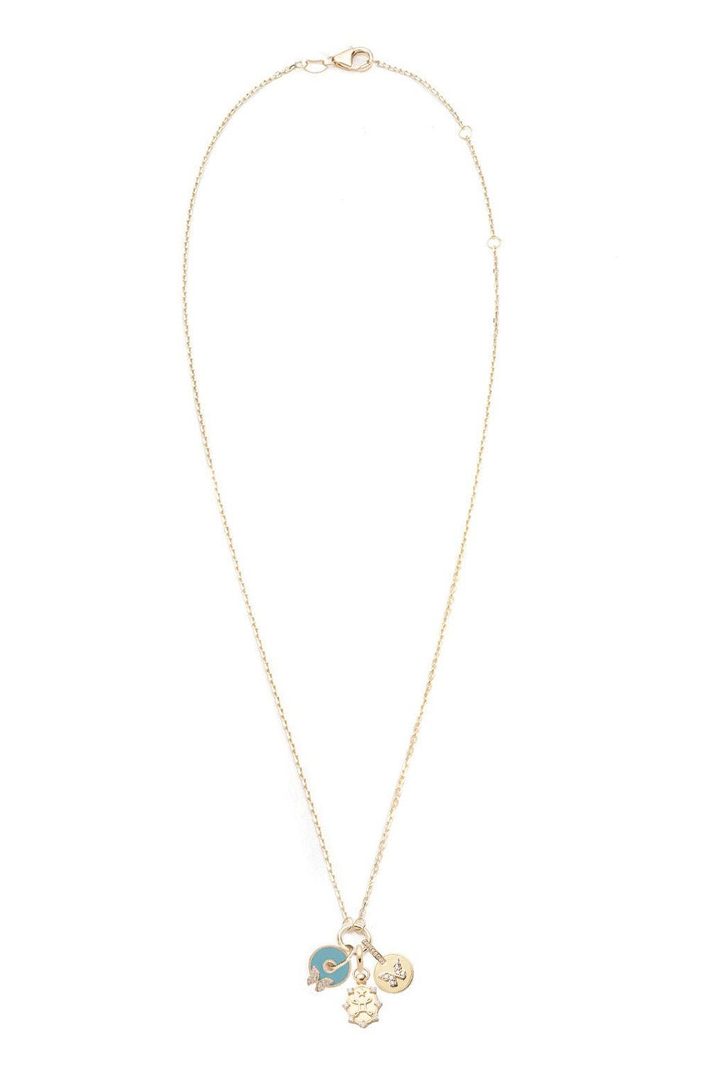 FOUNDRAE-Aqua Butterfly Mini Story Drop Necklace-YELLOW GOLD