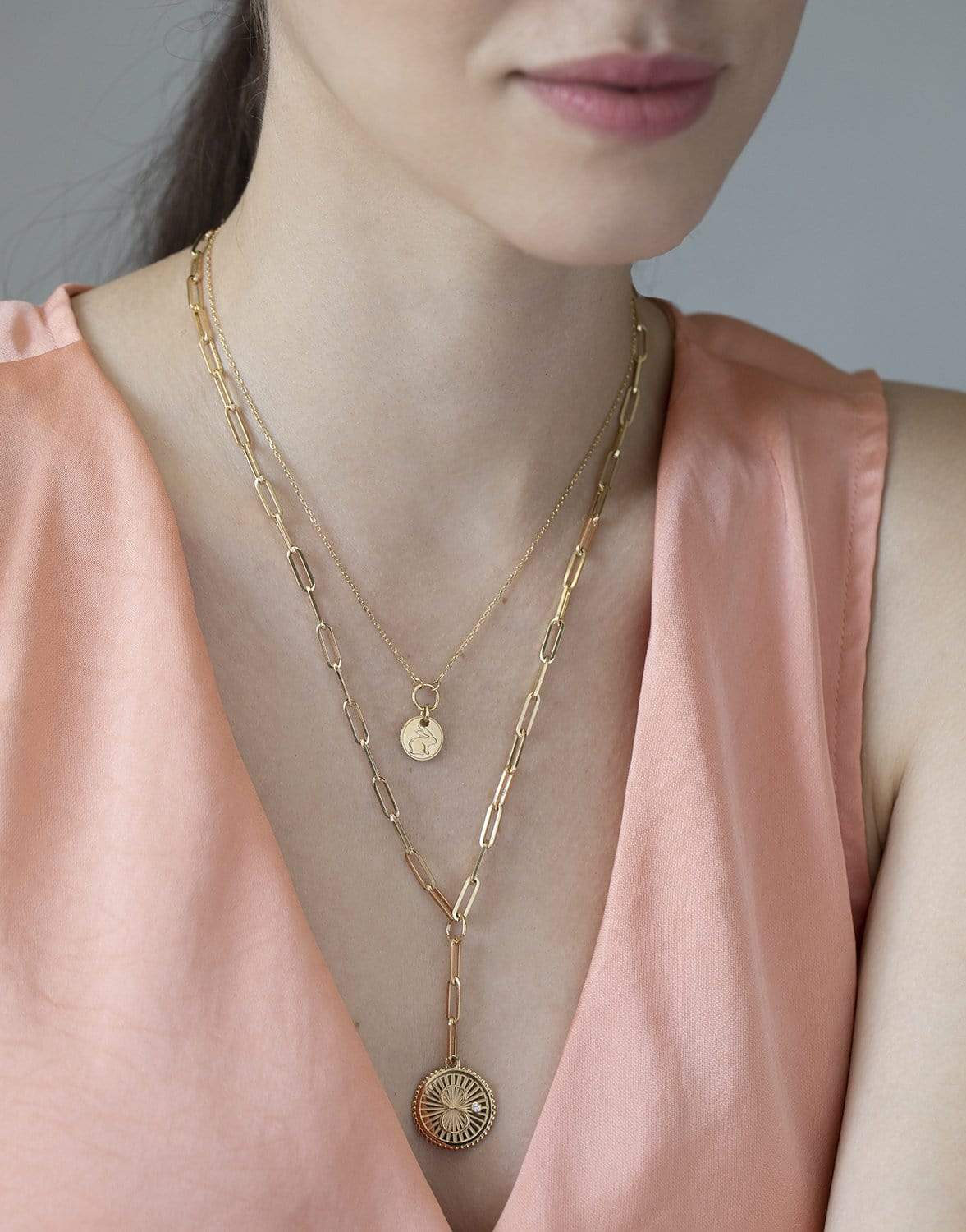 FOUNDRAE-Bunny Spirit Coin Thread Necklace-YELLOW GOLD