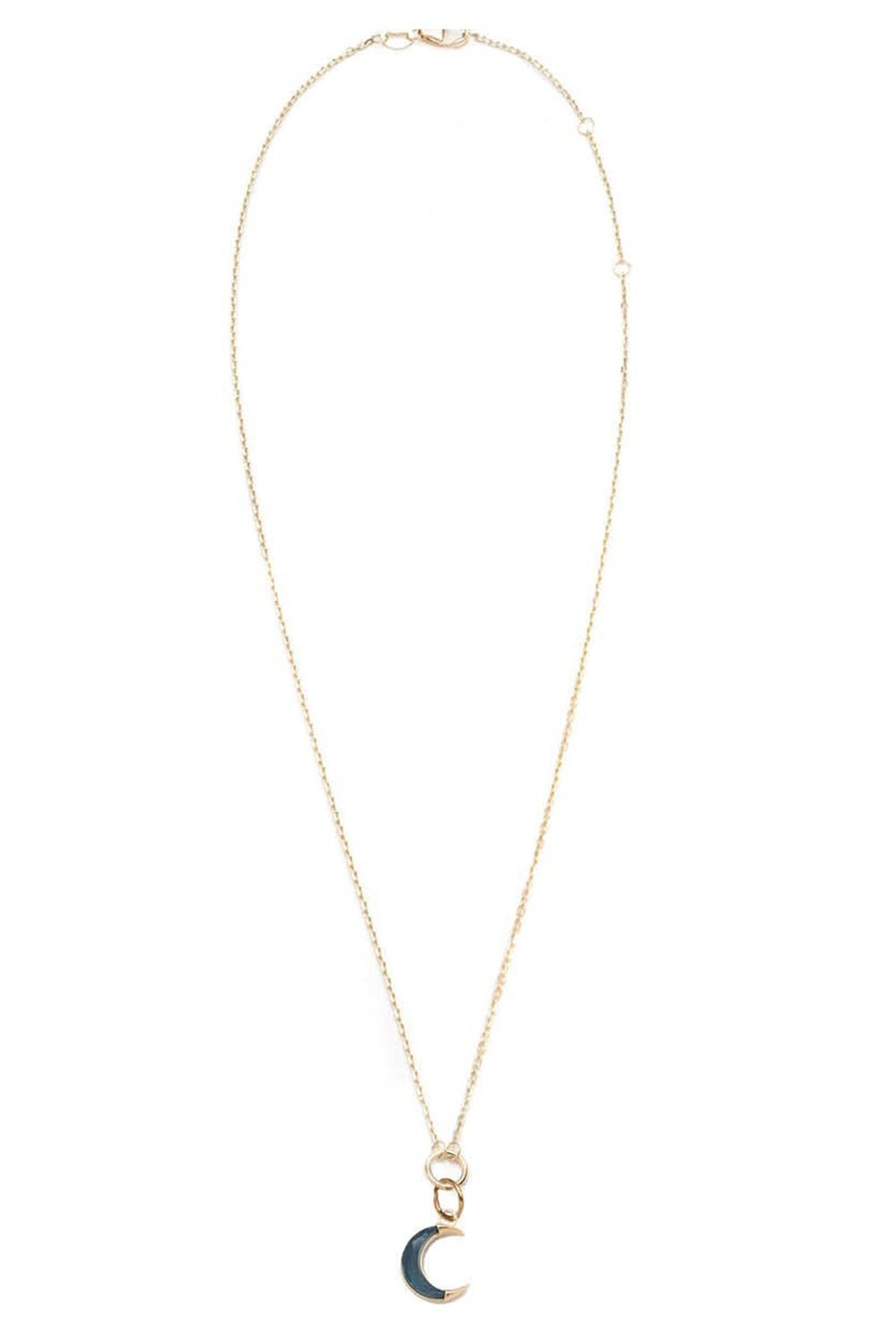 FOUNDRAE-Fine Layer Blue Topaz Crescent Necklace - Karma-YELLOW GOLD
