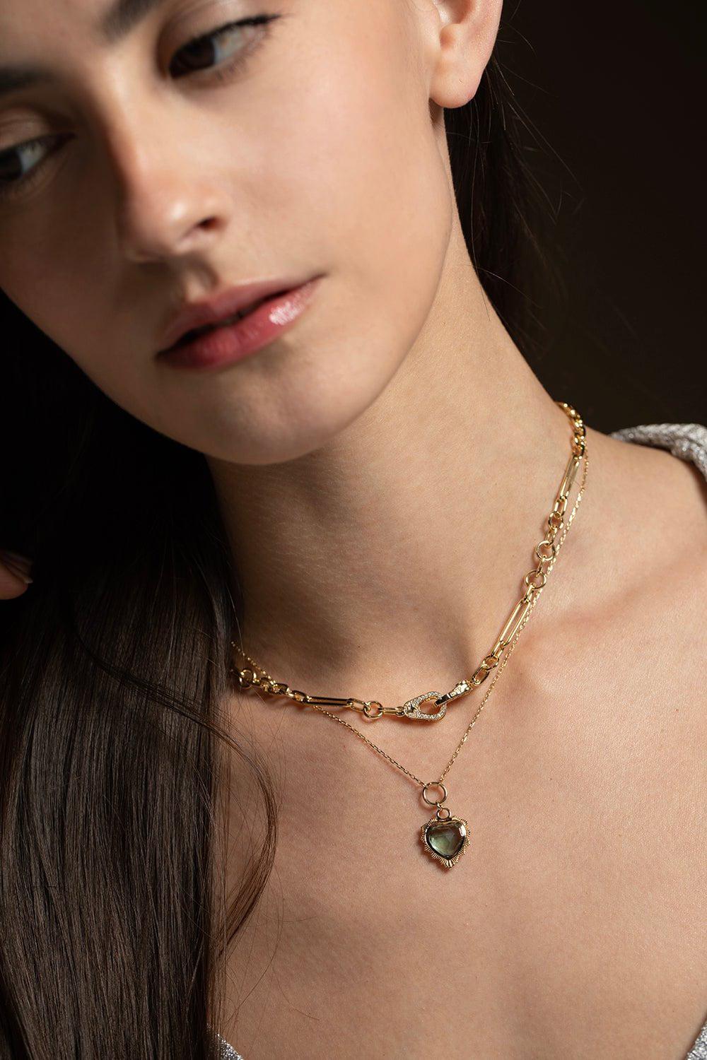 FOUNDRAE-Green Prasiolite Heart Necklace-YELLOW GOLD