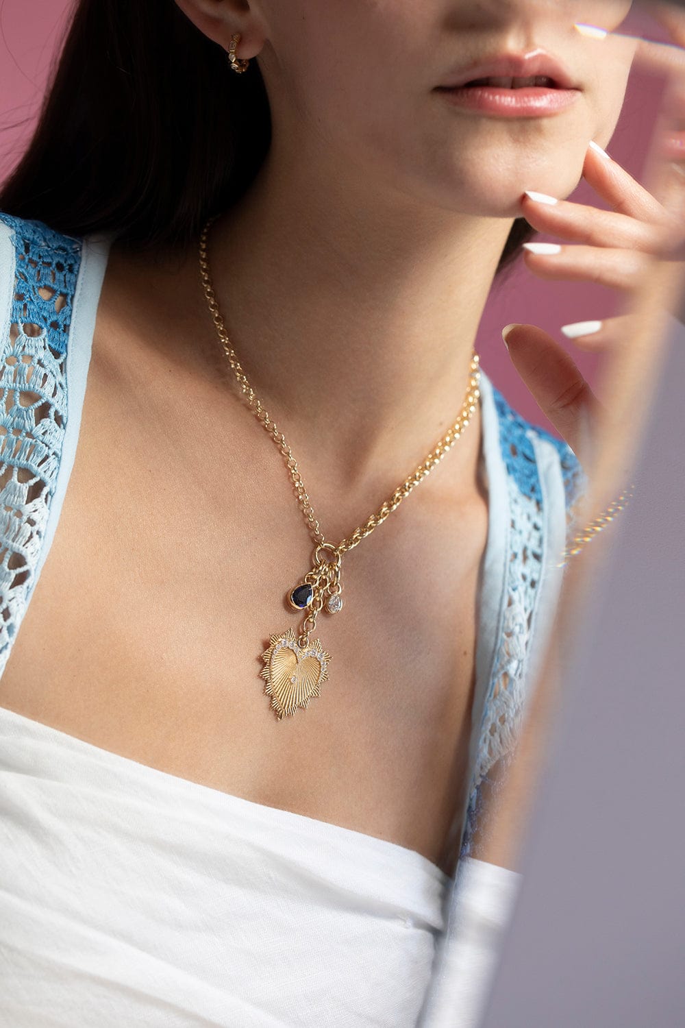 FOUNDRAE-Large Love Heart Mix Necklace-YELLOW GOLD