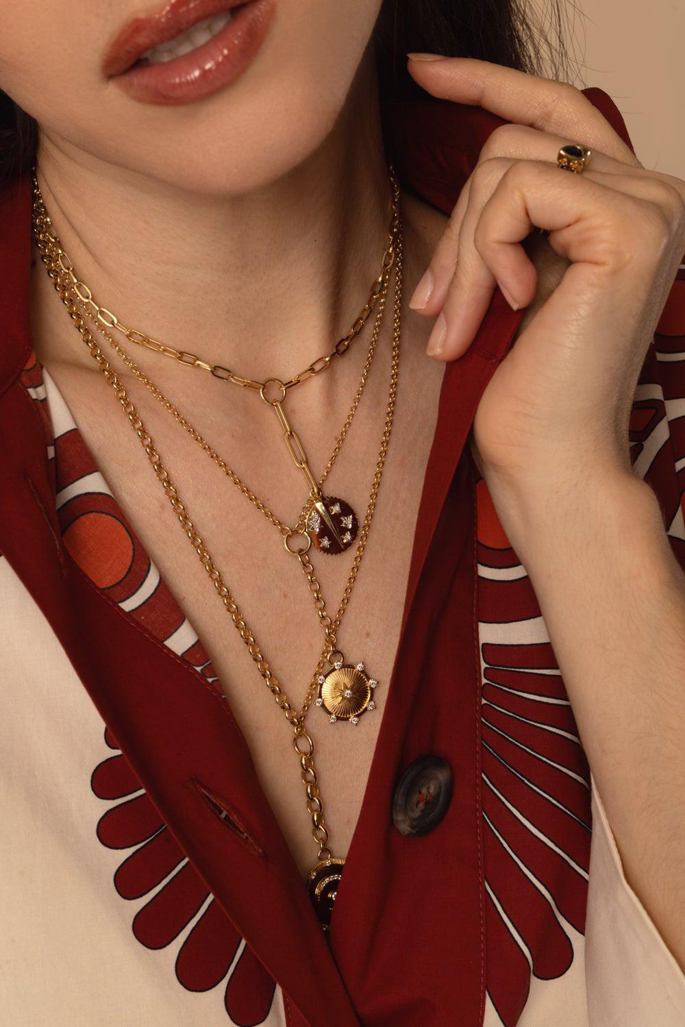 FOUNDRAE-Medium Diamond Mixed Belcher Extension Chain Necklace - Pause-YELLOW GOLD