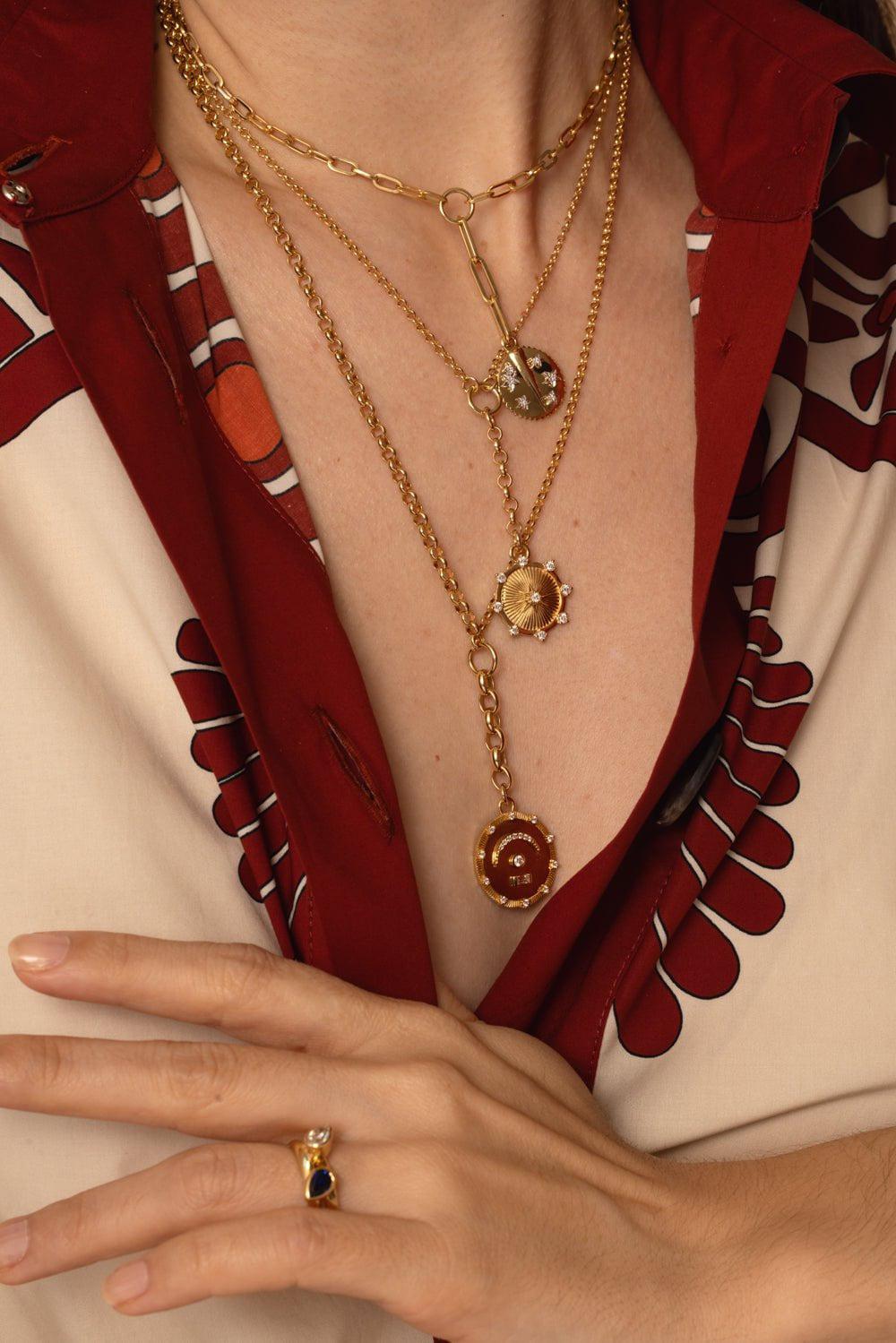 FOUNDRAE-Medium Diamond Mixed Belcher Extension Chain Necklace - Pause-YELLOW GOLD