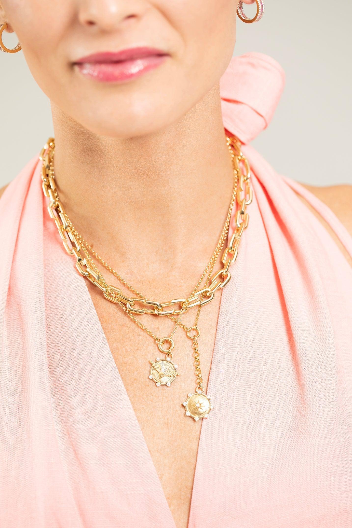 FOUNDRAE-Medium Strong Hearts Link Chain Necklace-YELLOW GOLD