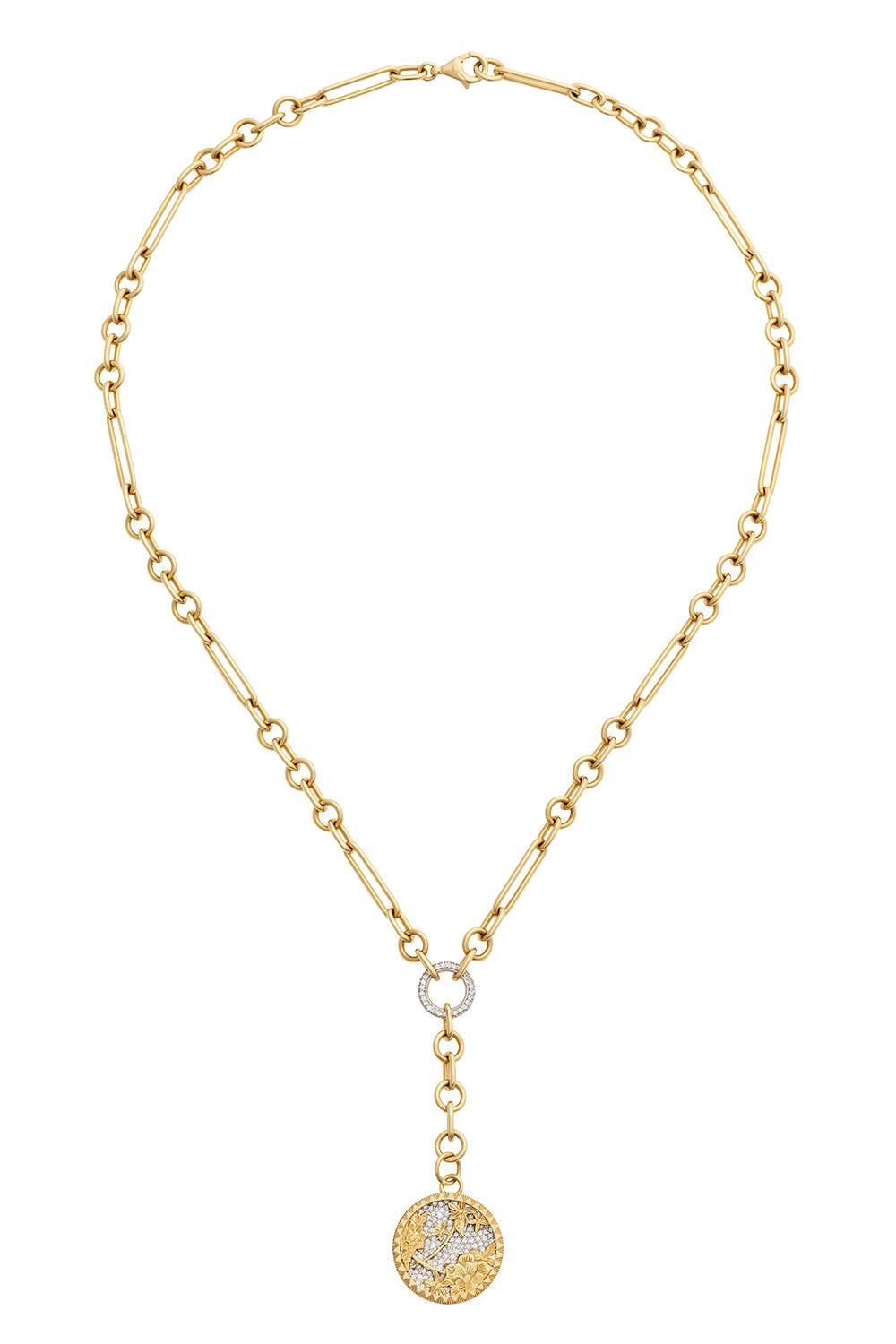 Resilience - Diamond Pavé Floral Screen Small Mixed Clip Extension Necklace-YELLOW GOLD-JEWELRYFINE JEWELNECKLACE O-FOUNDRAE