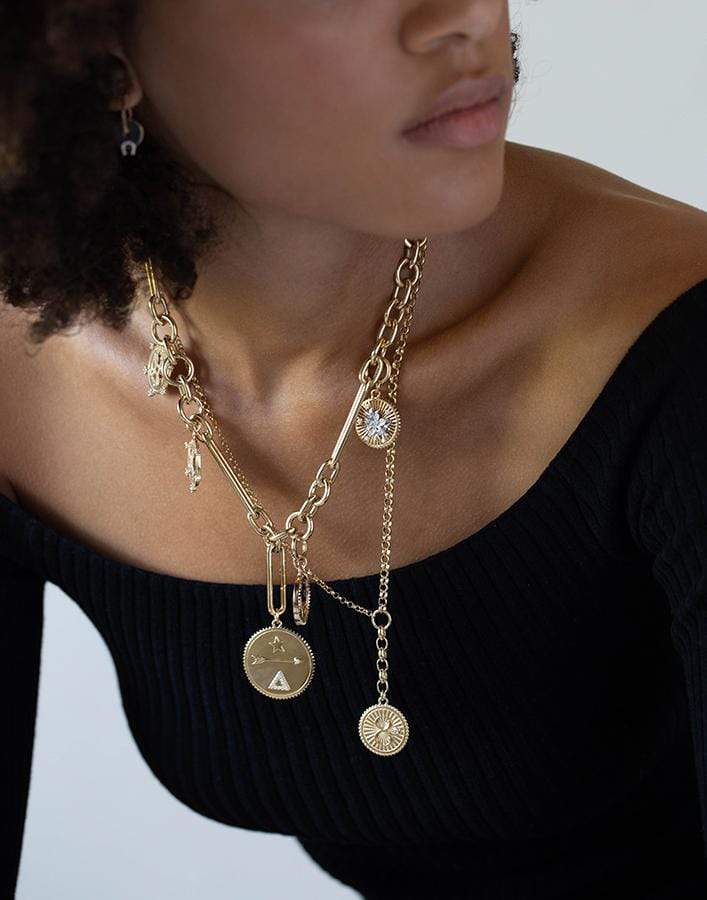 FOUNDRAE-Small Karma Mixed Belcher Necklace-YELLOW GOLD