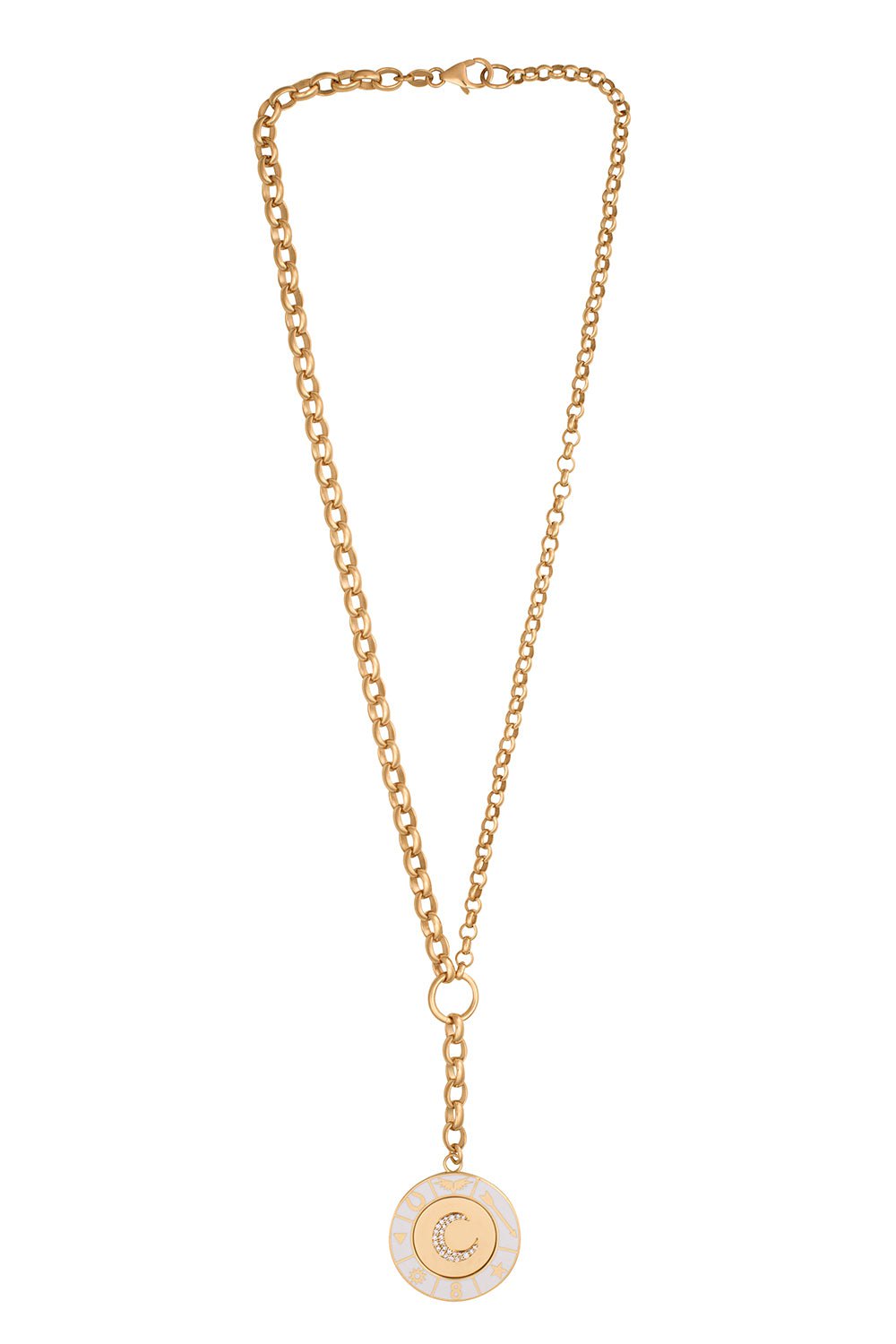 FOUNDRAE-White Crescent - Champleve Heavy Mixed Belcher Extension Chain Necklace-YELLOW GOLD