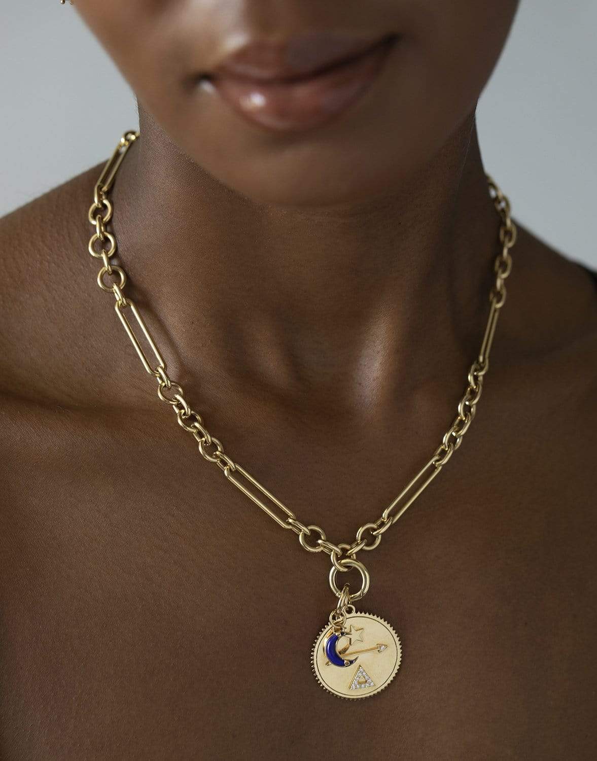 FOUNDRAE-Baby Lapis Crescent Pendant-YELLOW GOLD