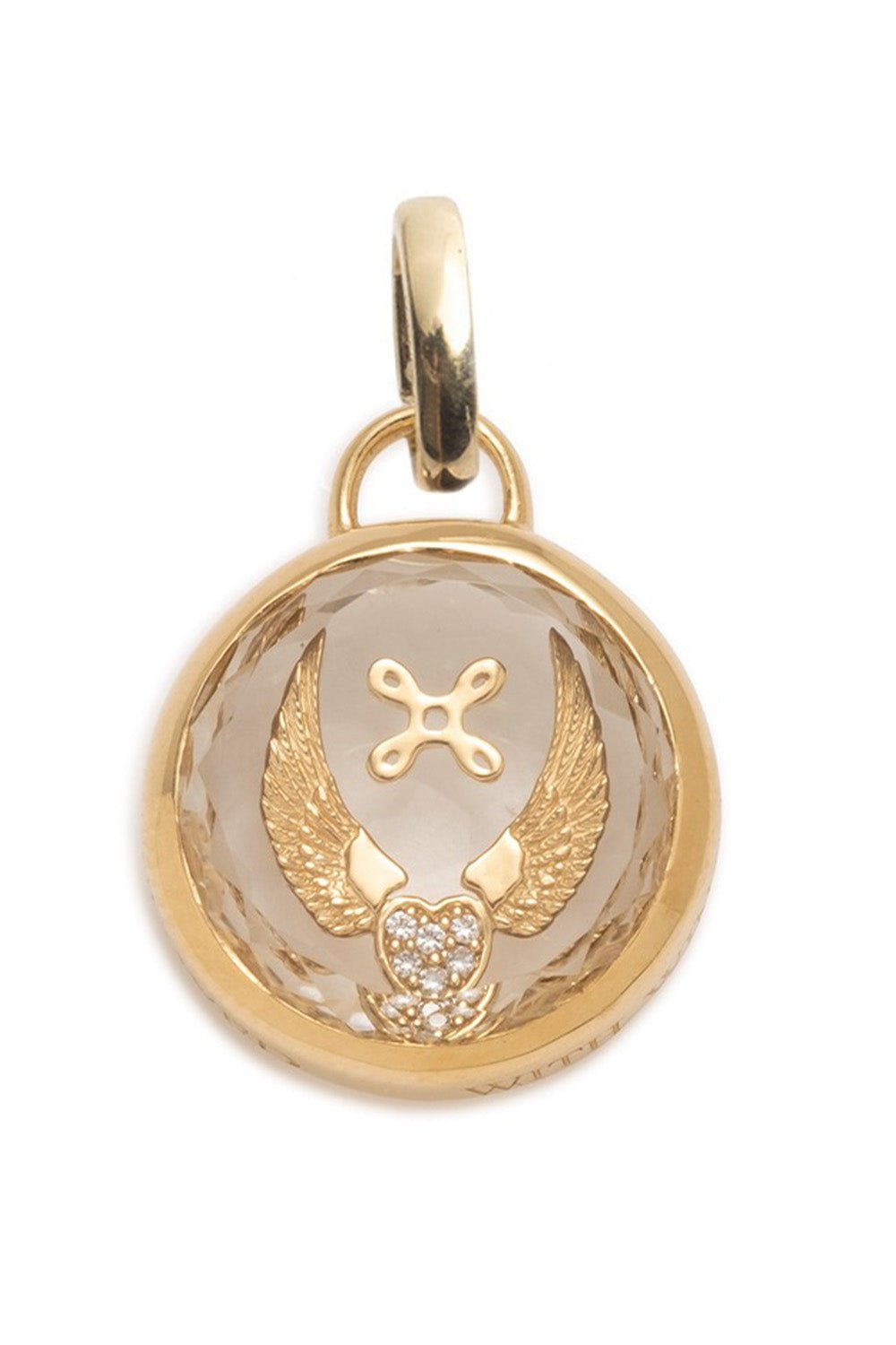 FOUNDRAE-Beloved With Wings We Fly Round Sealed Gemstone Medallion-YELLOW GOLD