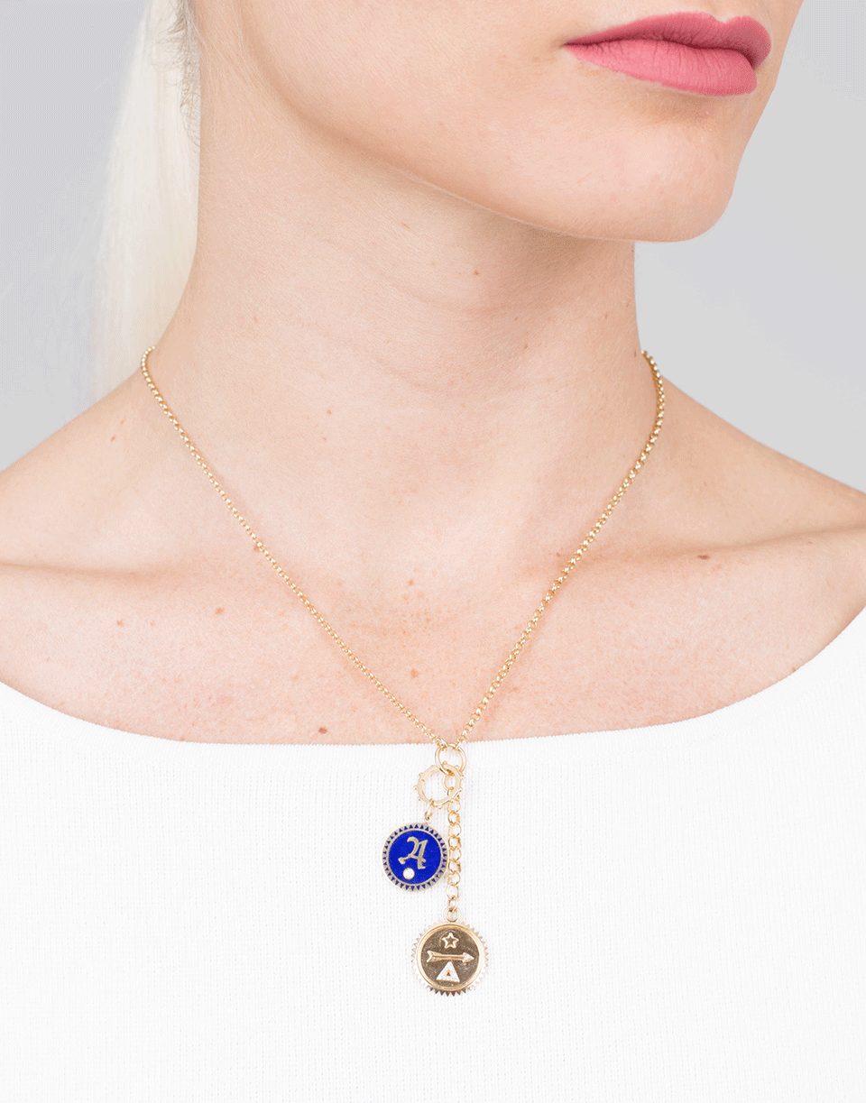 FOUNDRAE-Blue Enamel Champleve "A" Medallion-YELLOW GOLD