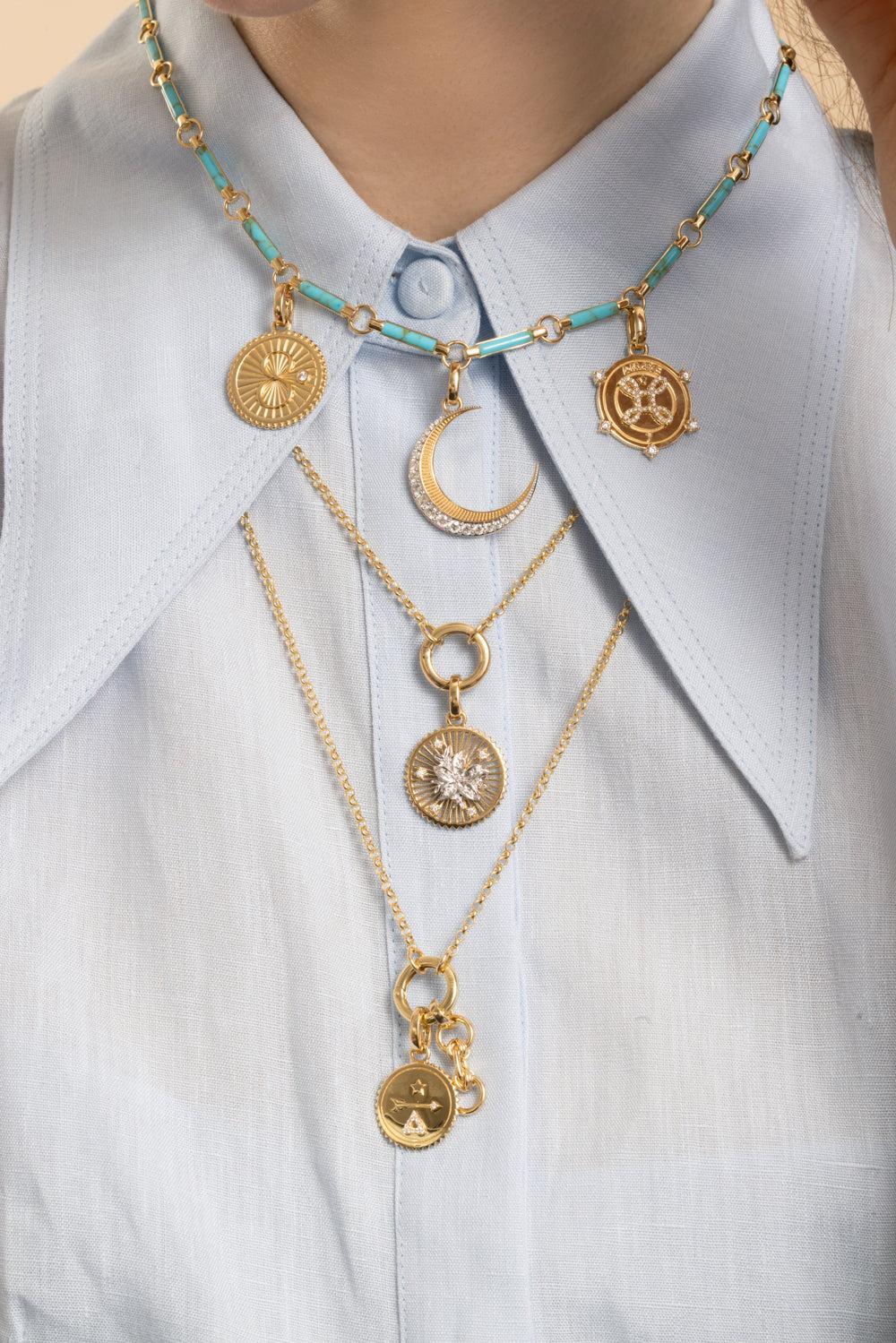 Diamond Crescent Medallion-YELLOW GOLD-JEWELRYFINE JEWELPENDANT-FOUNDRAE