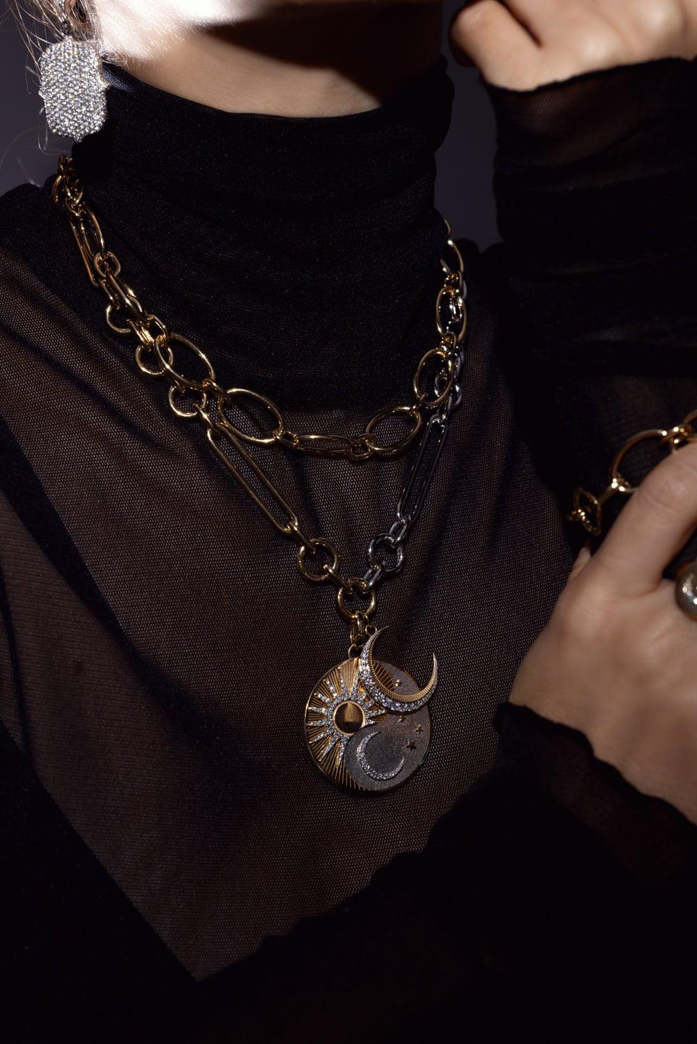 FOUNDRAE-Diamond Crescent Medallion - Karma-YELLOW GOLD
