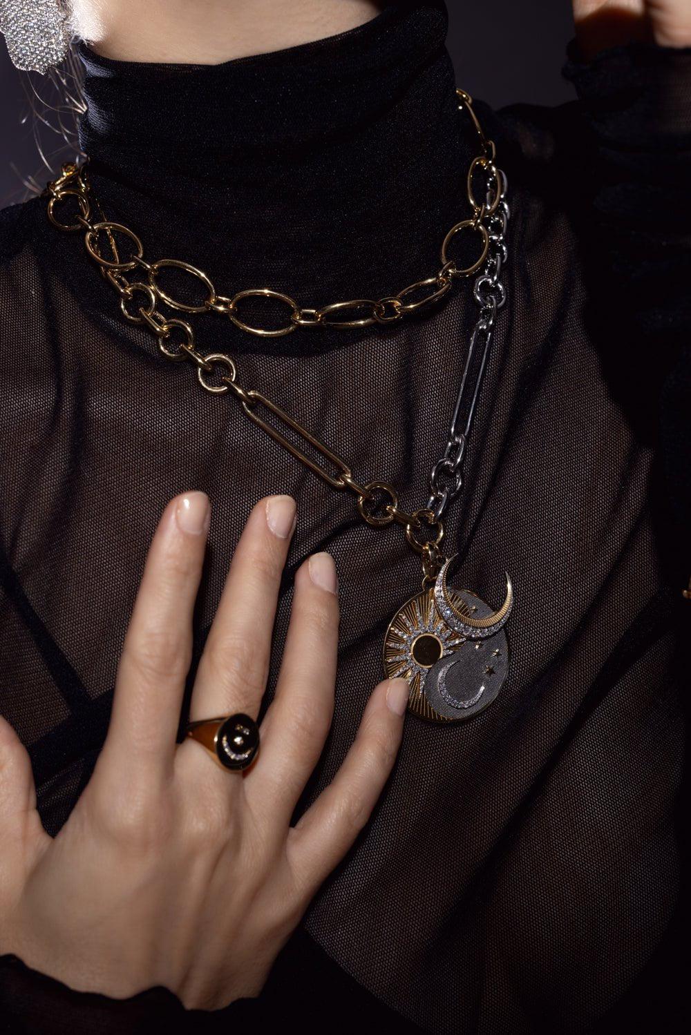 FOUNDRAE-Diamond Crescent Medallion - Karma-YELLOW GOLD