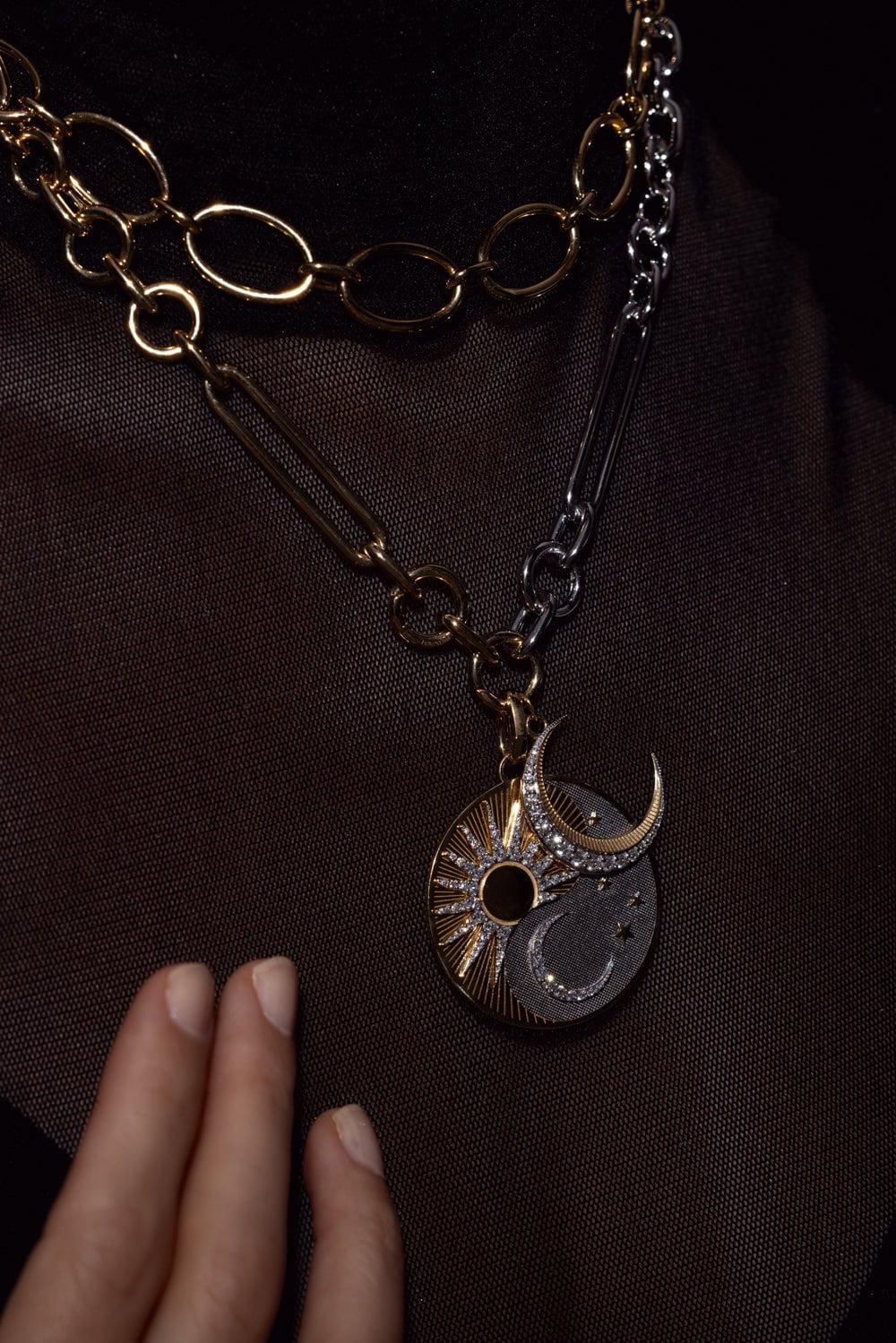 FOUNDRAE-Diamond Crescent Medallion - Karma-YELLOW GOLD