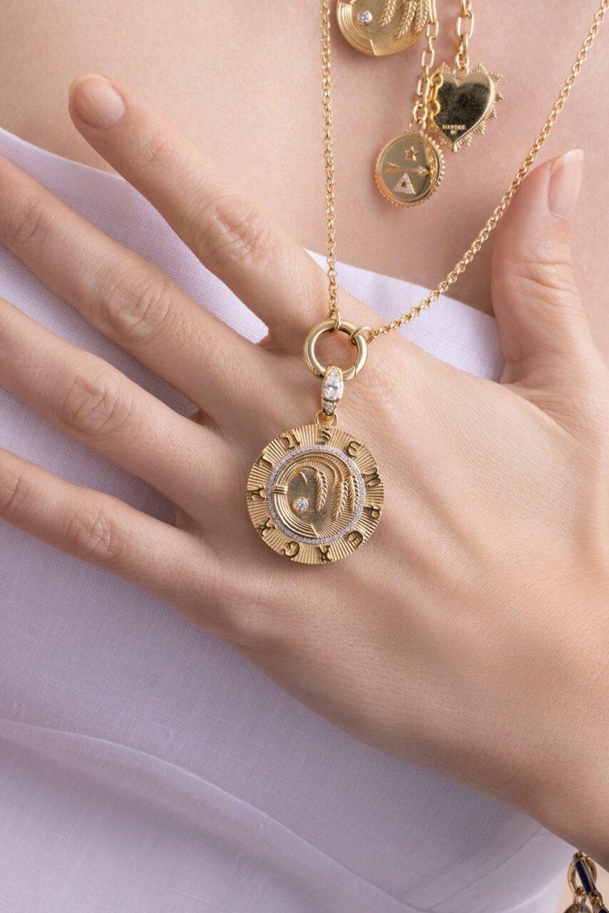 Diamond Infinite Gratitude Braided Wheat Large Medallion-YELLOW GOLD-JEWELRYFINE JEWELPENDANT-FOUNDRAE