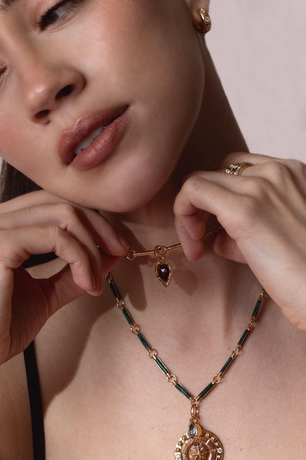 FOUNDRAE-Gemstone Heart - Love Garnet Medallion-YELLOW GOLD