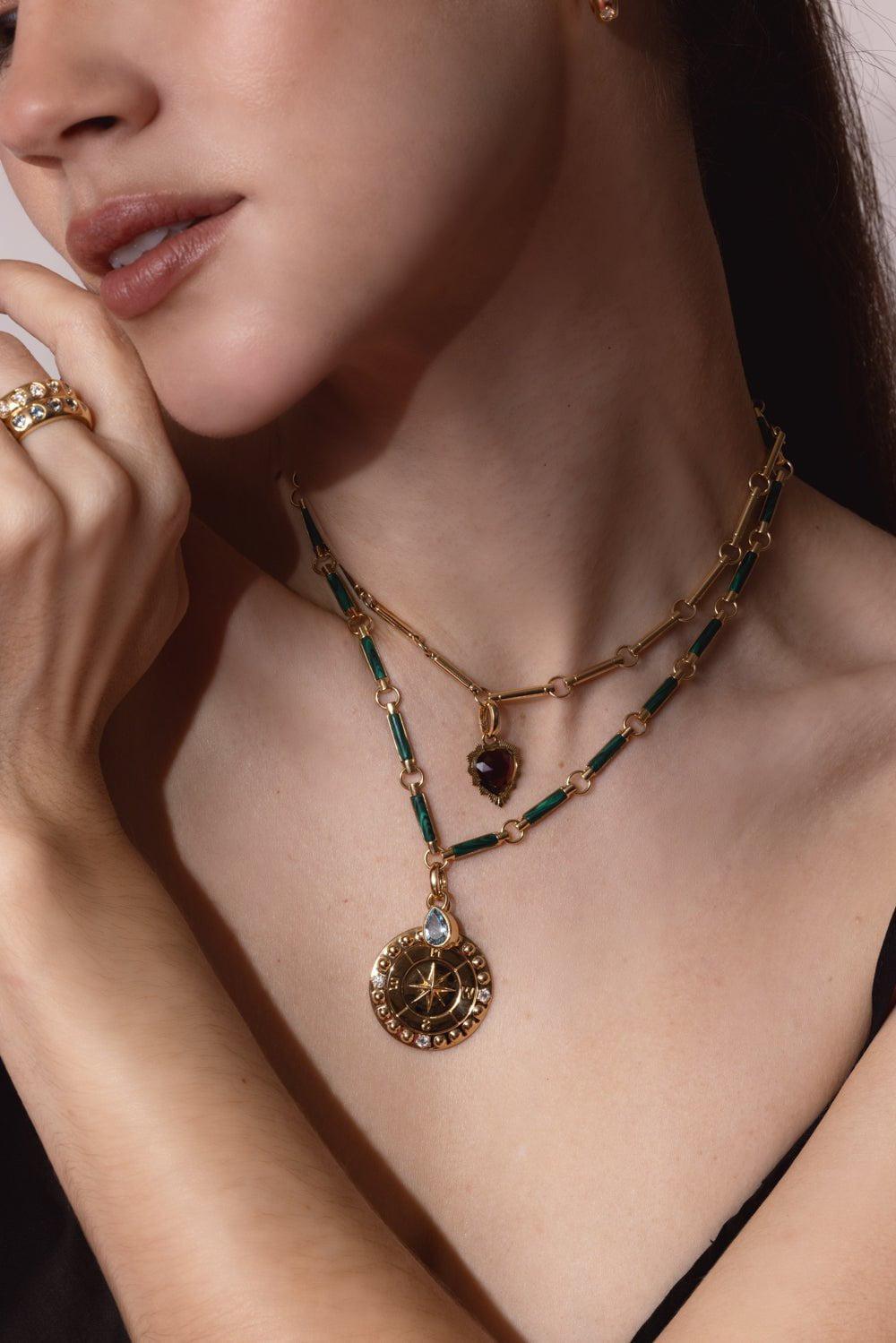 FOUNDRAE-Gemstone Heart - Love Garnet Medallion-YELLOW GOLD