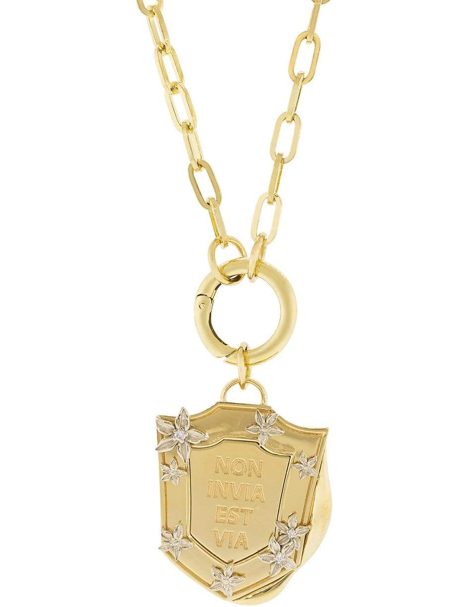 FOUNDRAE-Non Invia Est Via Vestige Crest Pendant-YELLOW GOLD