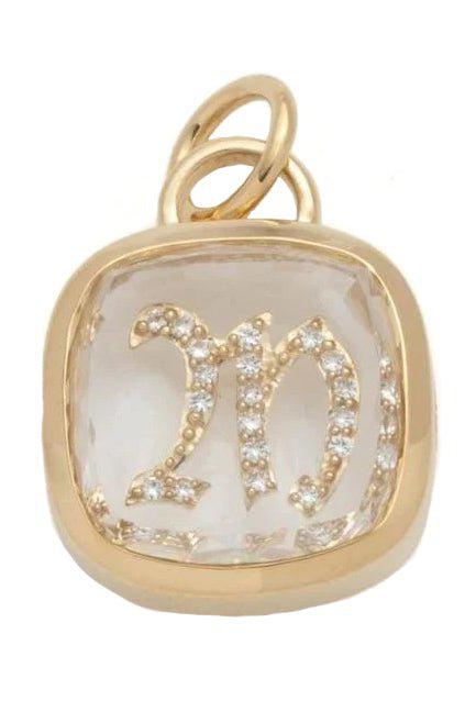 FOUNDRAE-Pave Diamond Clear Quartz Initial "M" Pendant-YELLOW GOLD