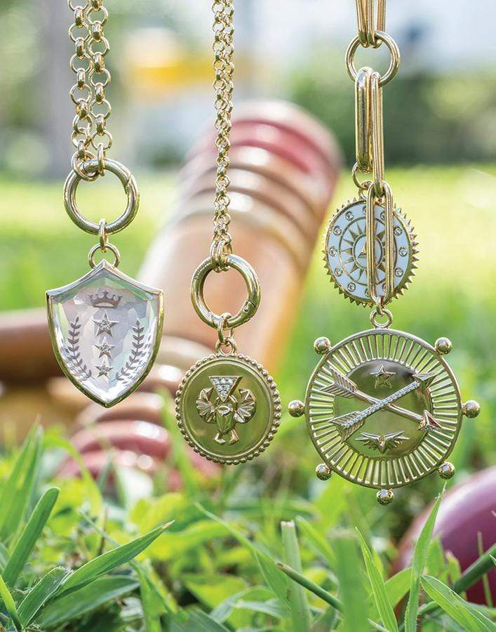 FOUNDRAE-Per Aspera Ad Astra Large Crest Sealed Gemstone Pendant-YELLOW GOLD