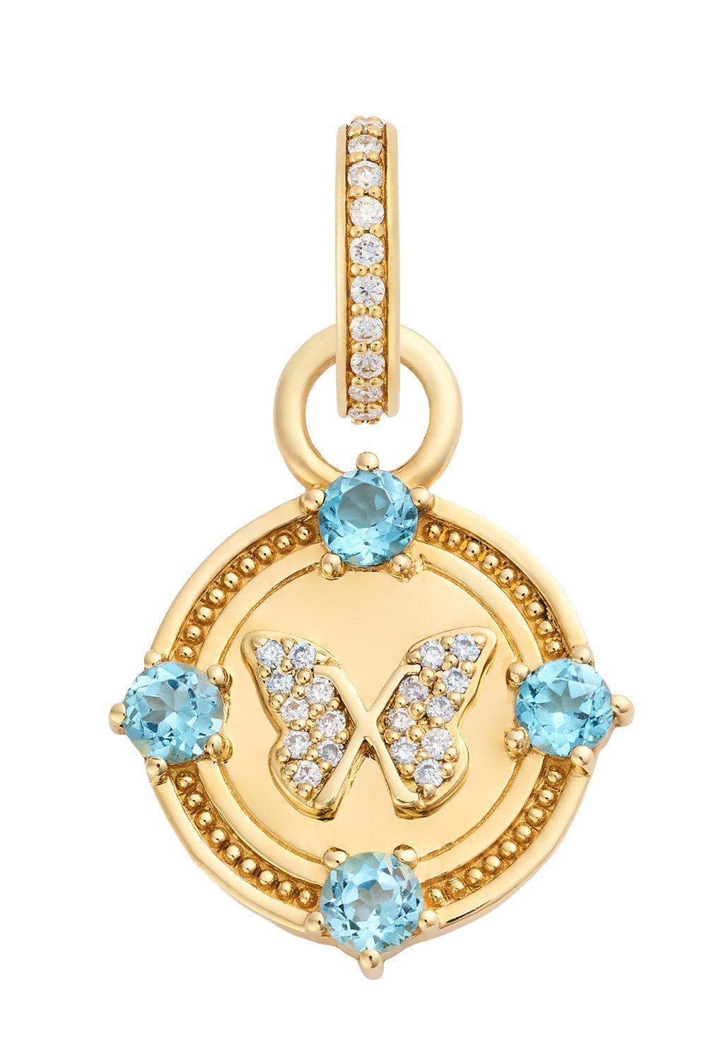 Reverie - Swiss Blue Topaz Miniature Butterfly Gemstone Medallion-YELLOW GOLD-JEWELRYFINE JEWELPENDANT-FOUNDRAE